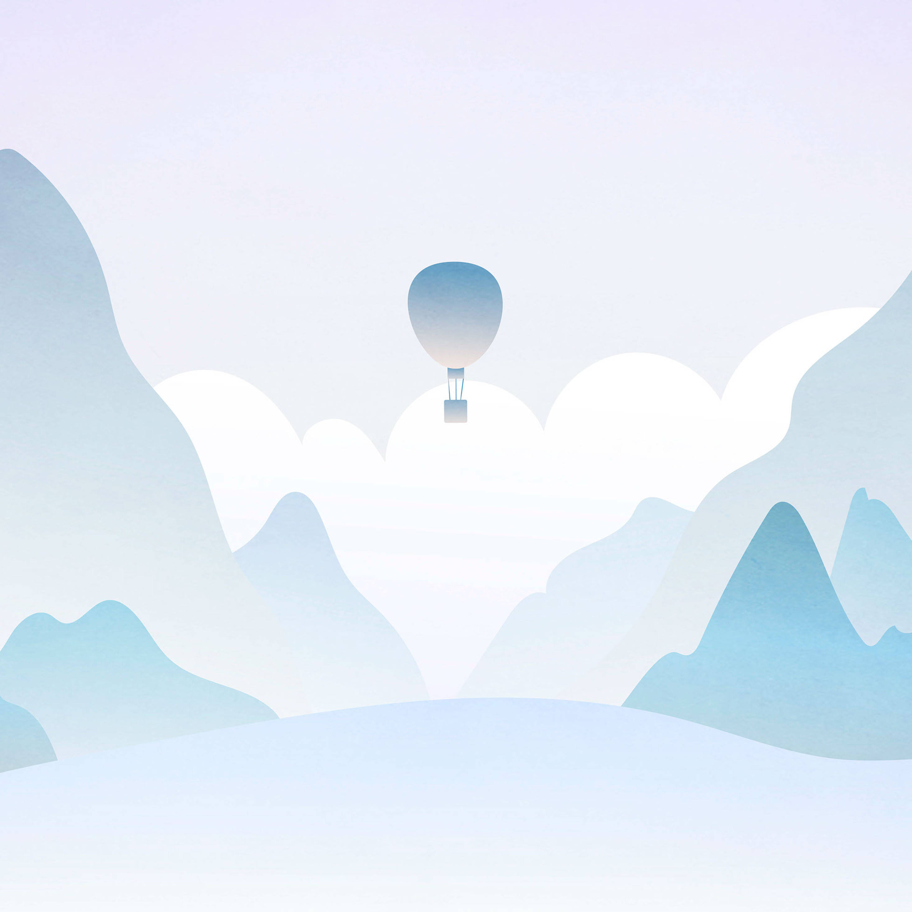 4K iPad, hot air balloon, soft blue mountain peaks, 2K Desktop Wallpaper
