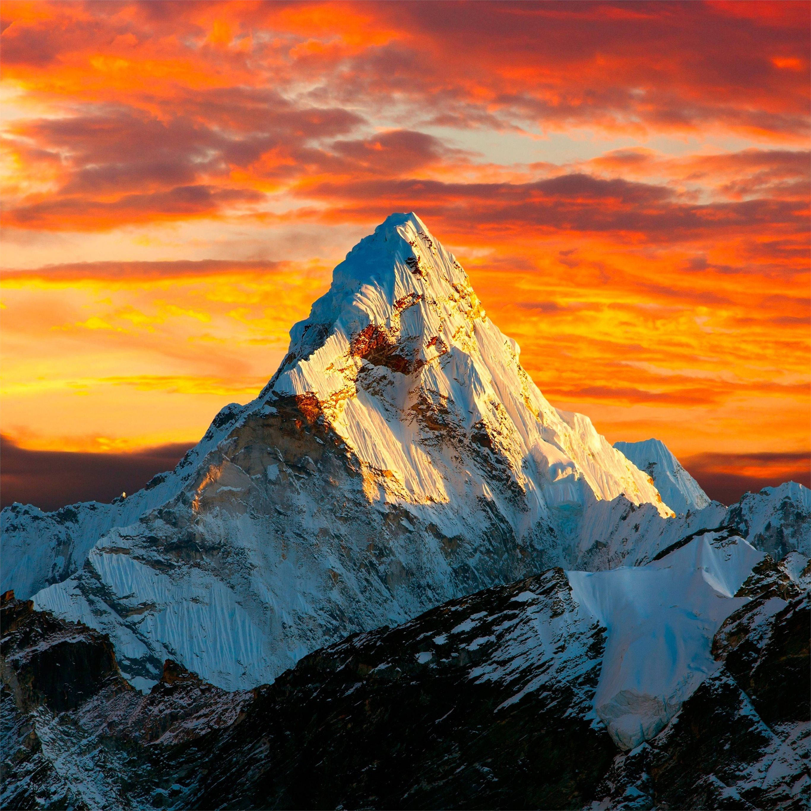 4K iPad, orange skies, snowcapped mountain peak, 2K Desktop Wallpaper