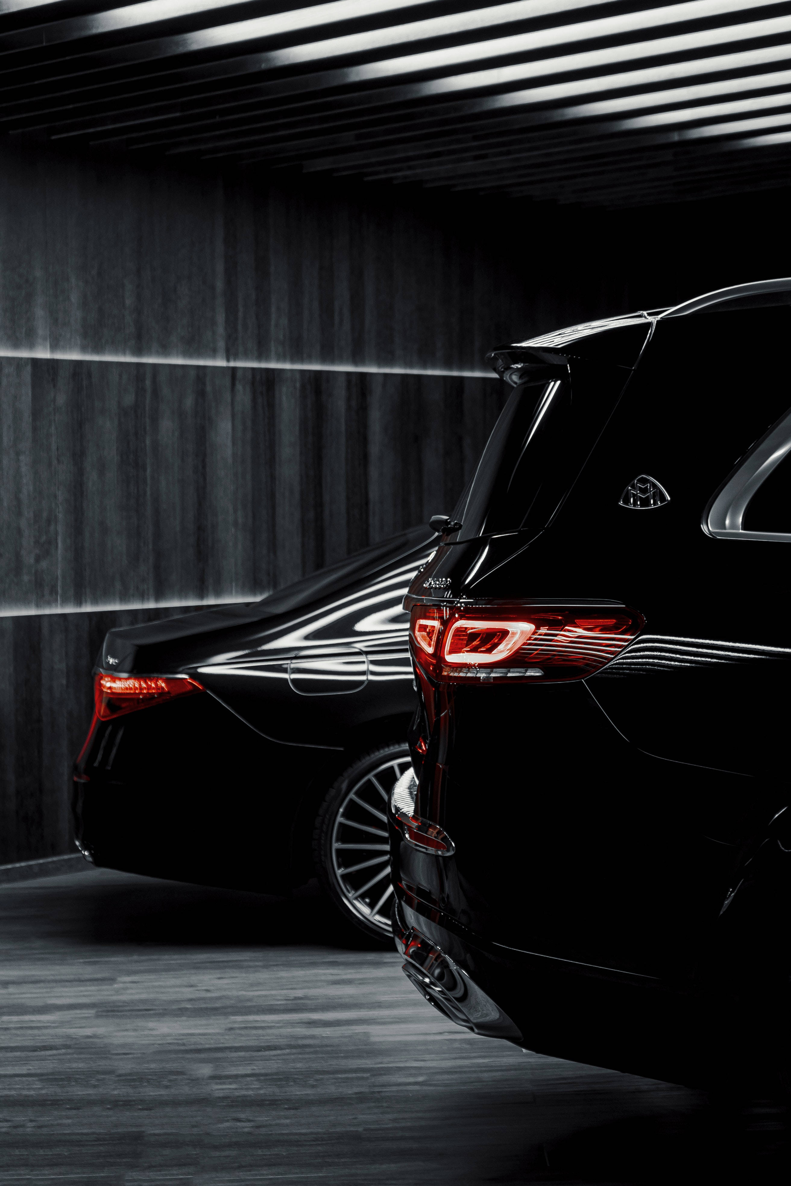 iPhone 6 Plus, black luxury cars, minimalist dark garage, 4K Phone Wallpaper