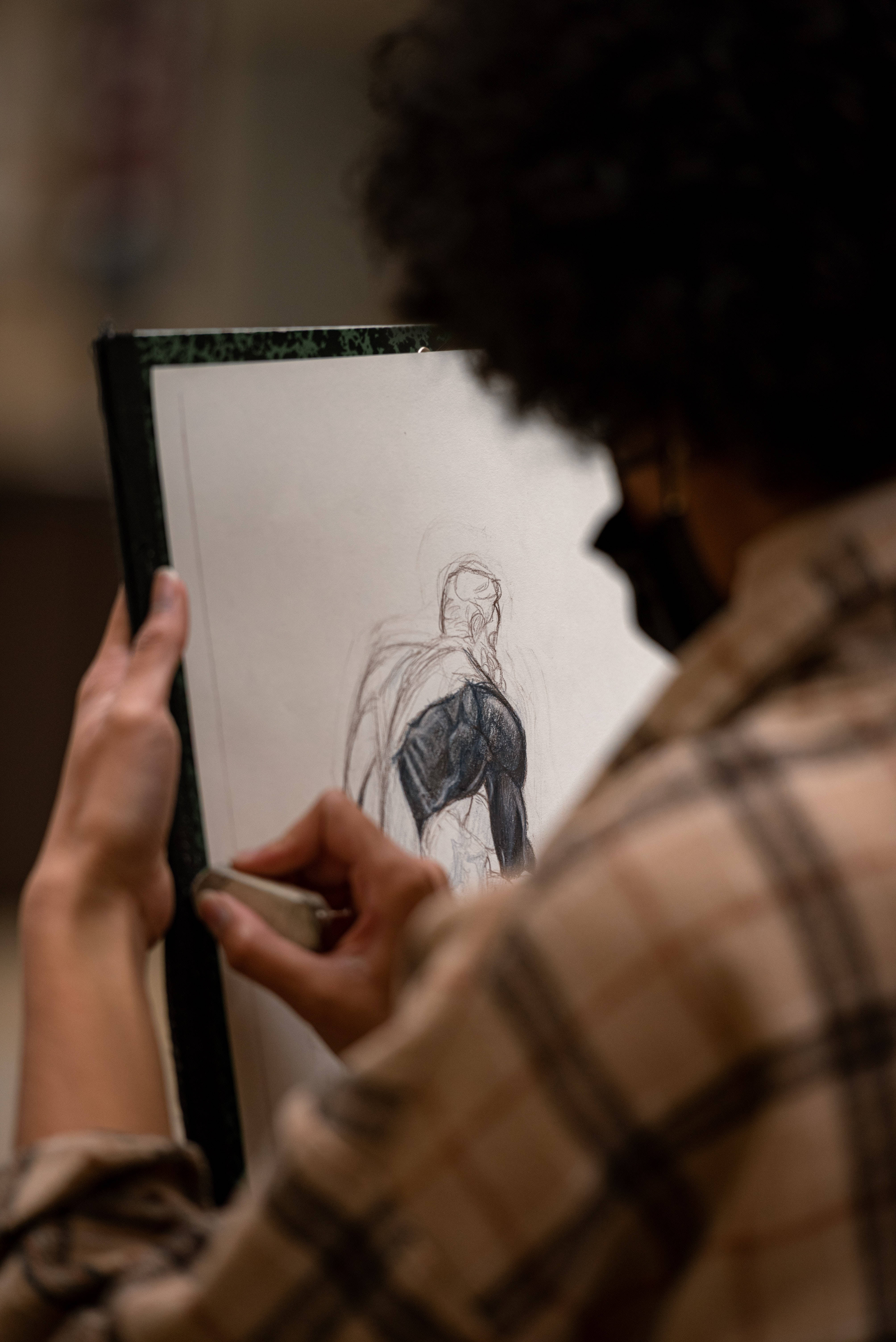 4K iPhone 6 Plus, sketching figure, curly hair, 5K Phone Wallpaper