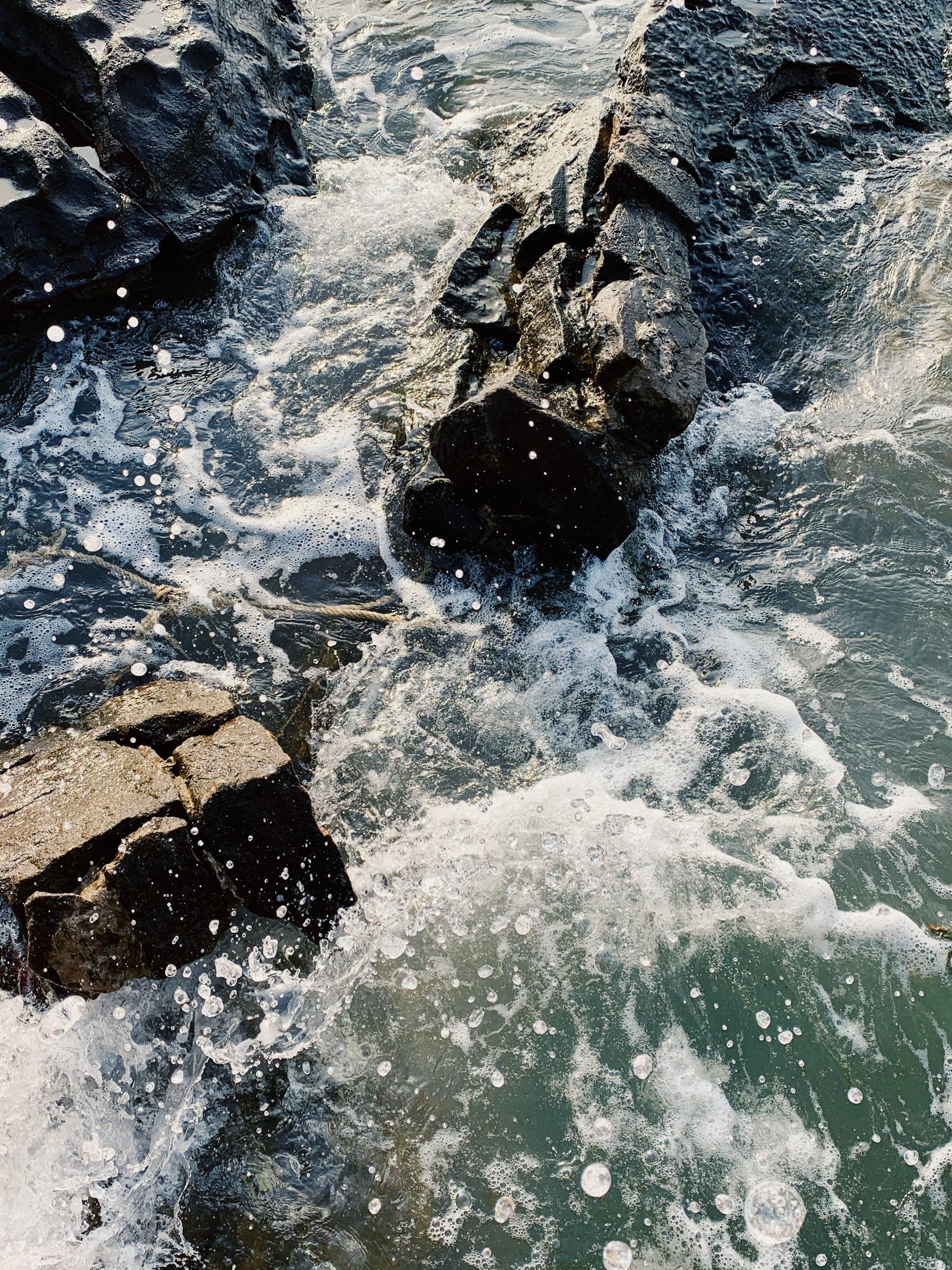 4K iPhone 6 Plus, rocky waters, foamy ocean waves, 4K Phone Wallpaper