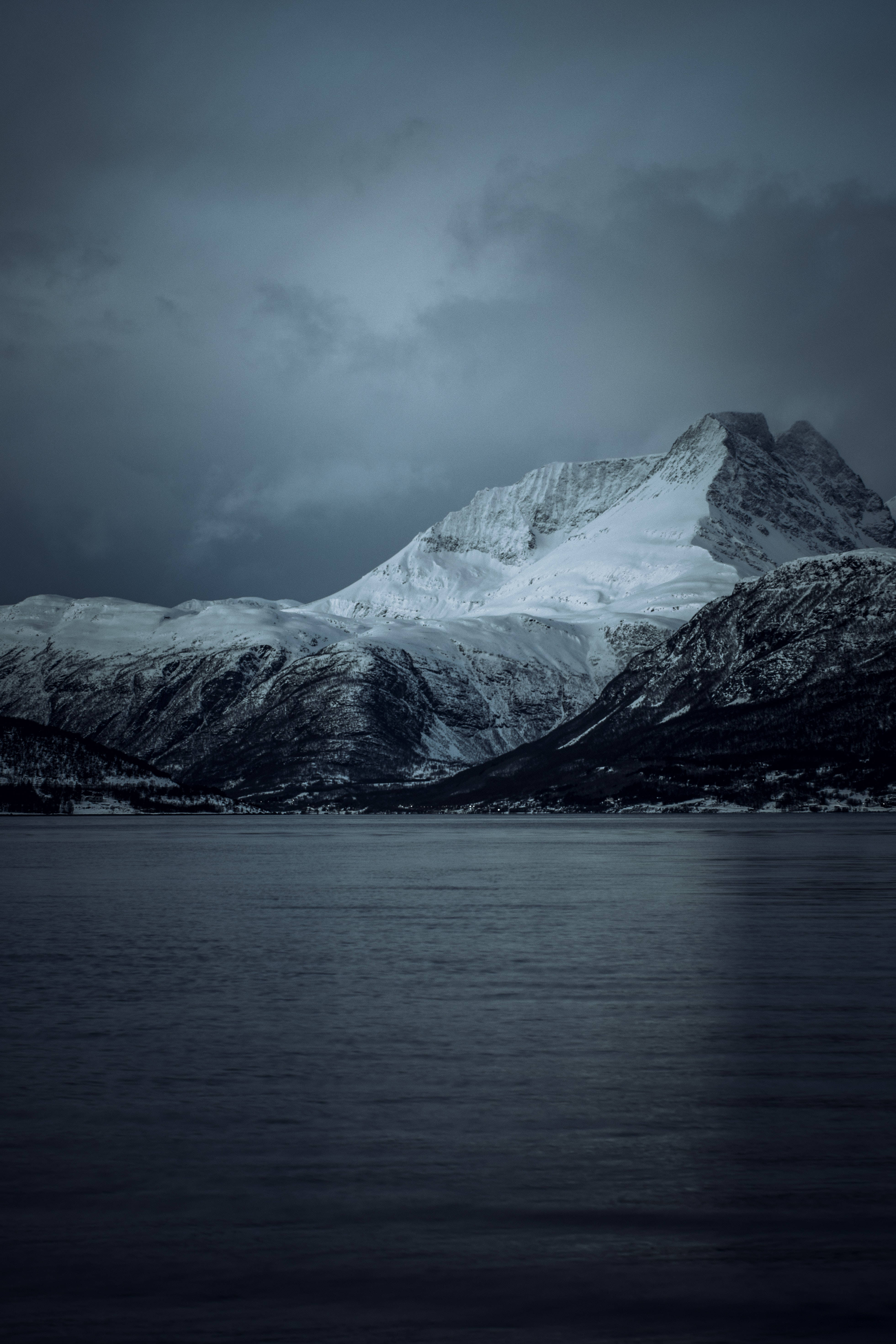 4K iPhone 6 Plus, dark mountain, snow-capped mountains, 5K Phone Wallpaper