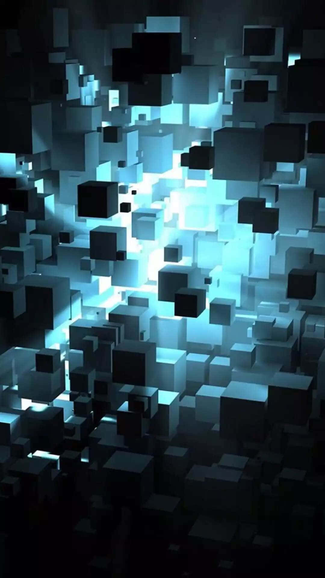 iPhone 6 Plus, glowing blue light, floating dark cubes, Full HD Phone Wallpaper