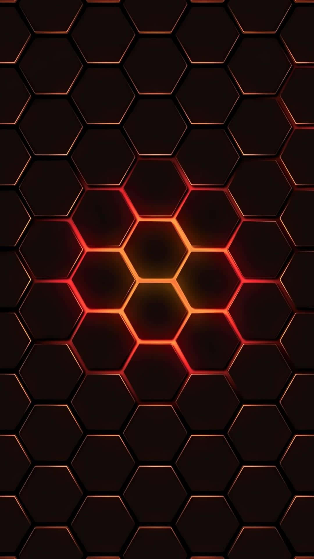 4K iPhone 7 Plus, dark hexagonal grid, warm orange and red light, Full HD Phone Wallpaper