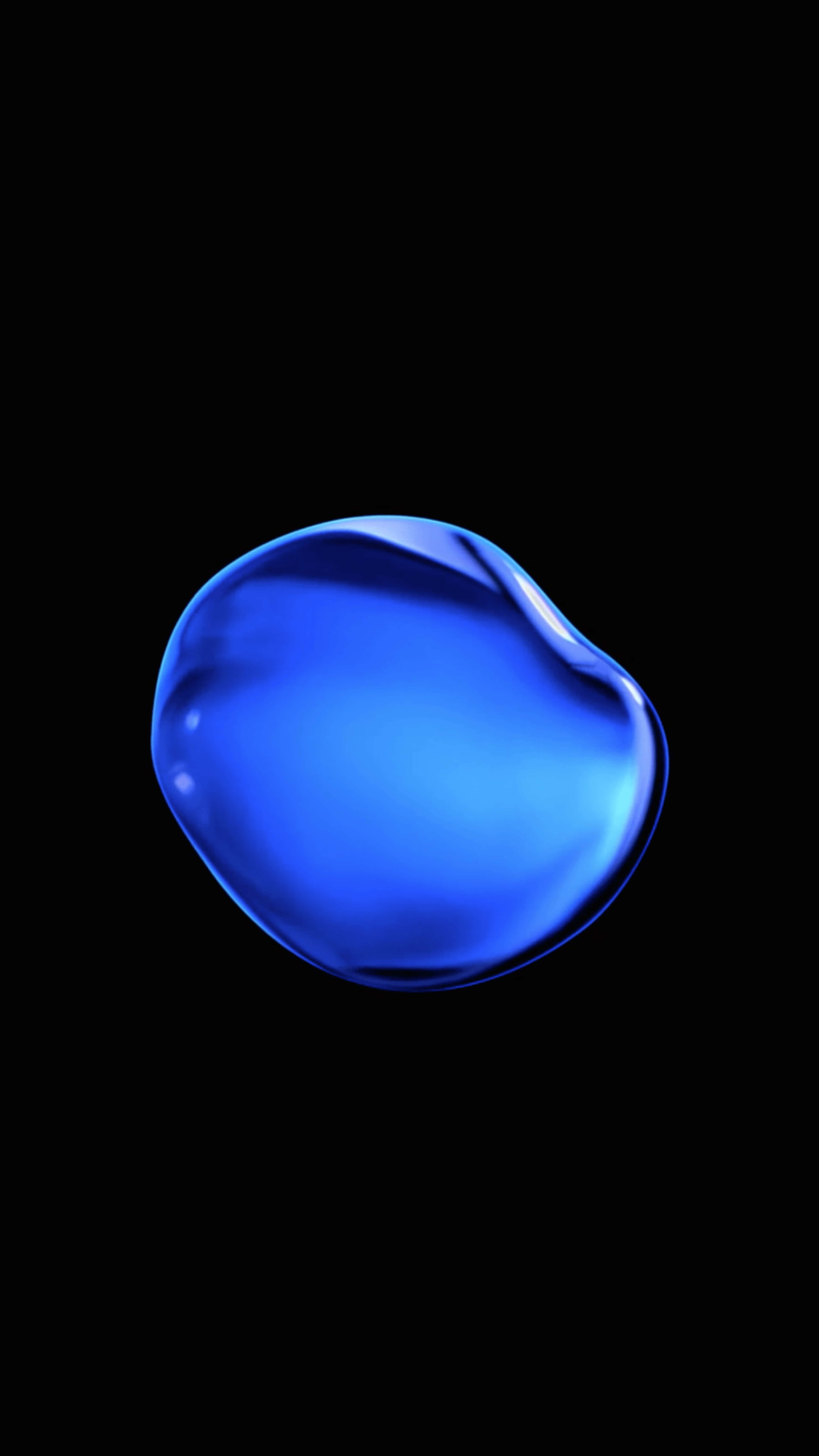 4K iPhone 7 Plus, luminous blue liquid droplet, pure black void, 8K Phone Wallpaper