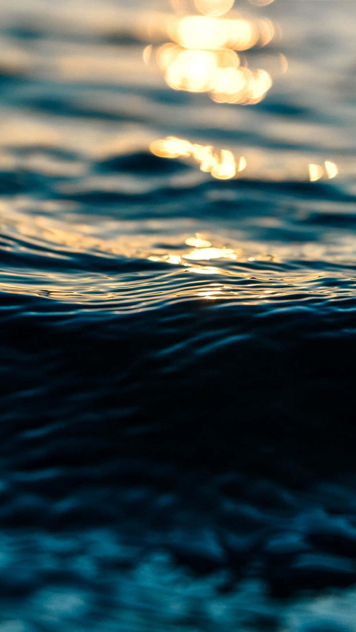 4K iPhone 7 Plus, golden bokeh, deep blue ocean waves, Full HD Phone Wallpaper