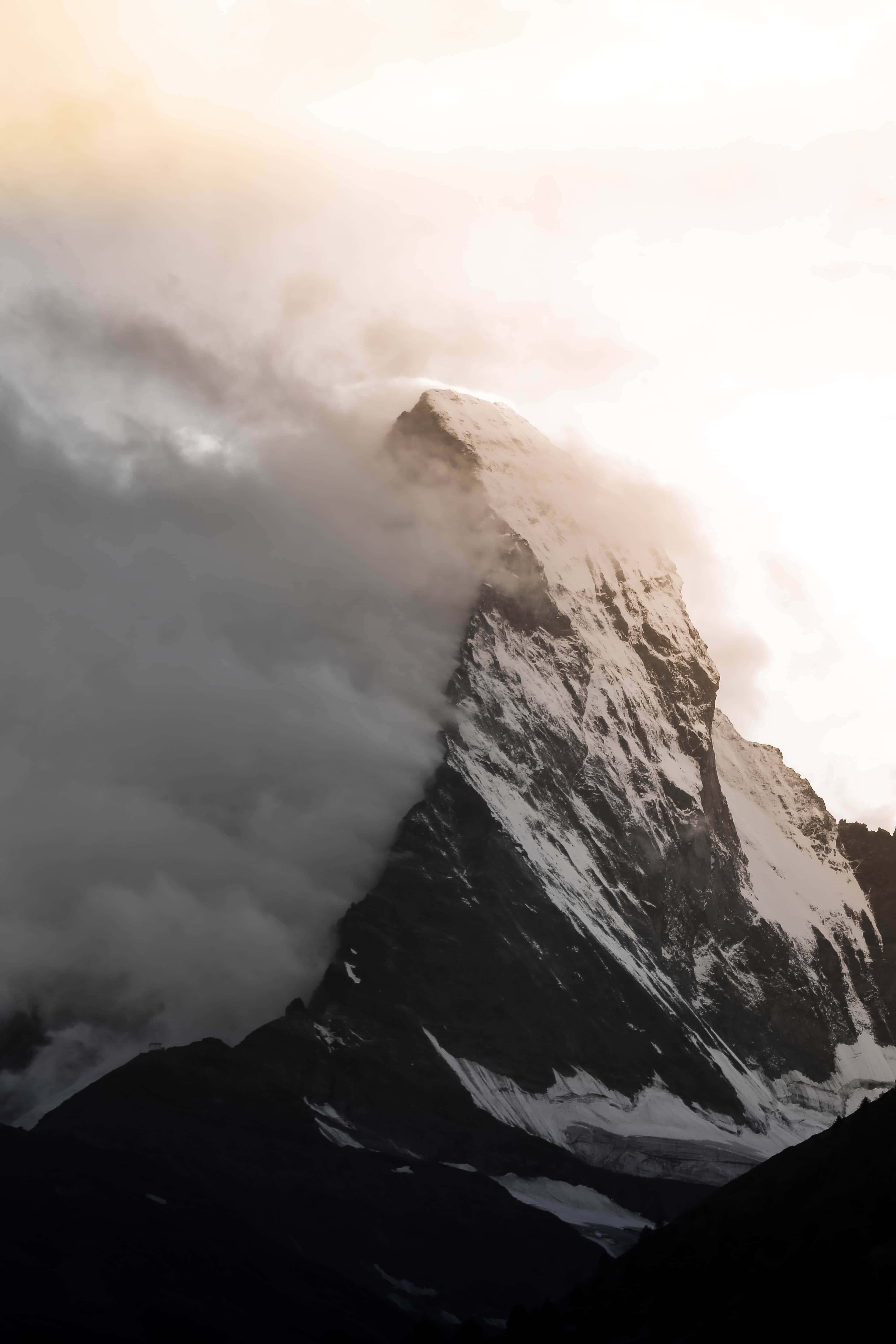 4K iPhone 7 Plus, snowcapped mountain peak, dramatic clouds, 5K Phone Wallpaper