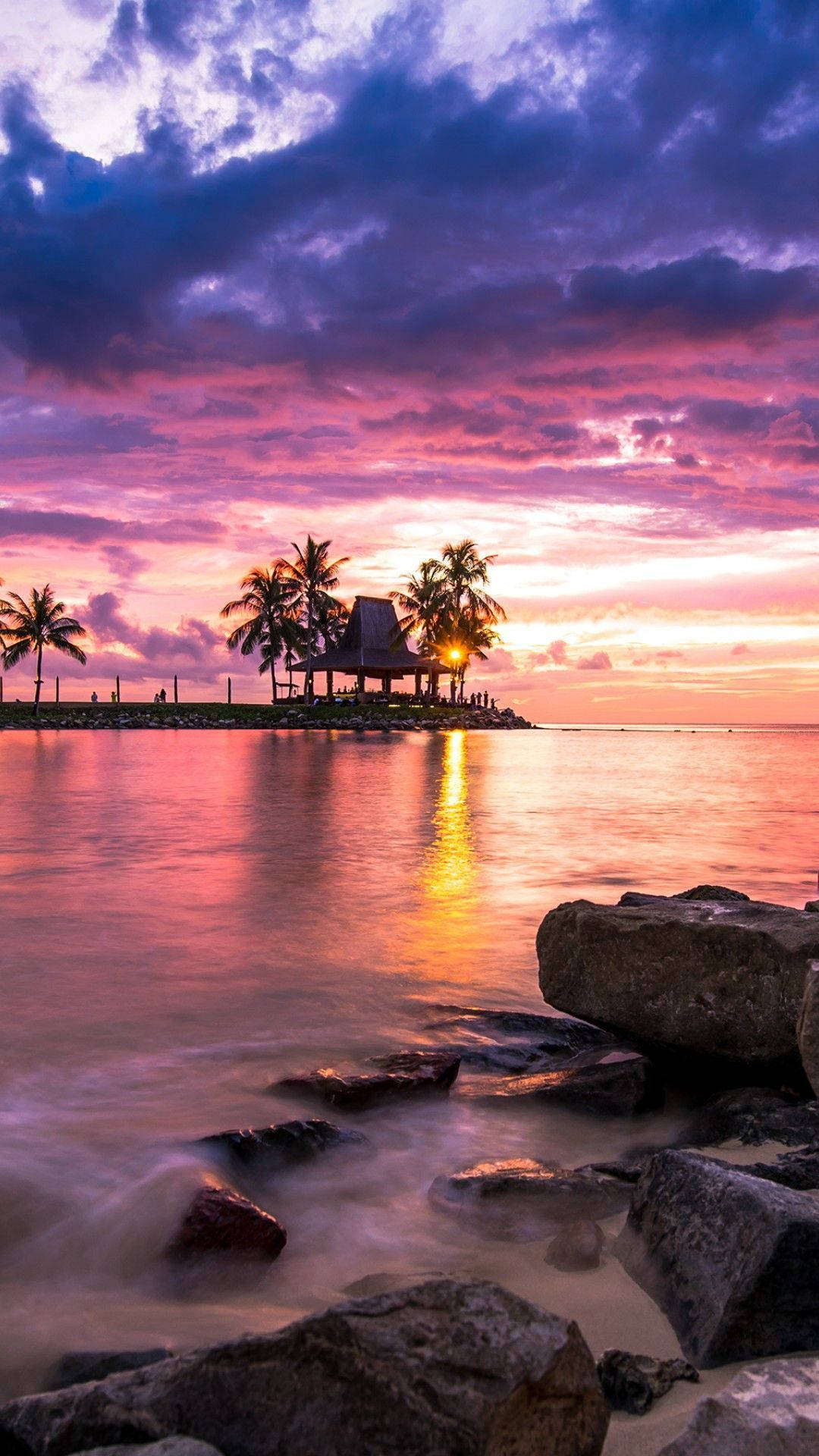 4K iPhone, small beach hut, sunset, Full HD Phone Wallpaper