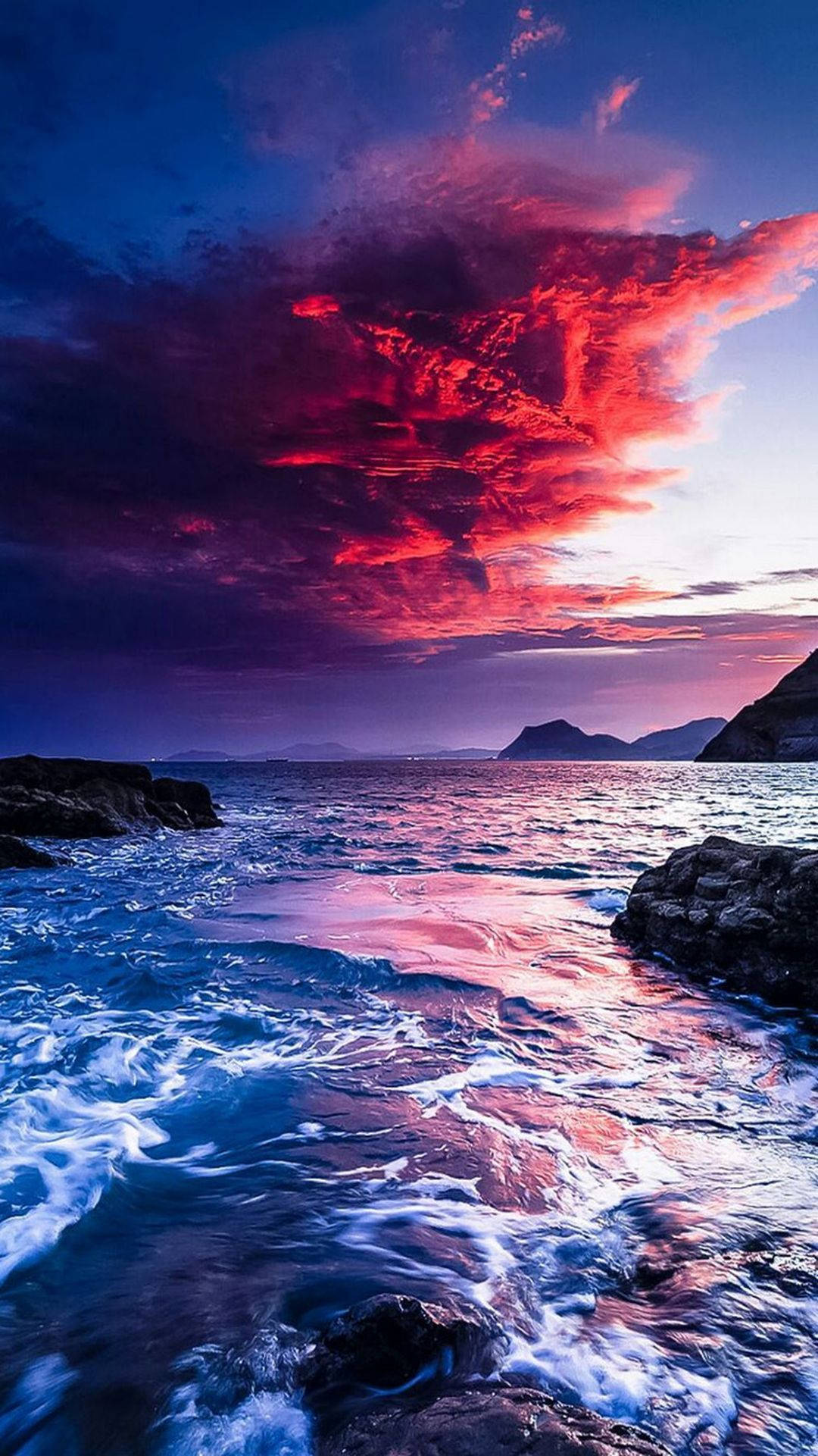 4K iPhone, orange clouds, beach, Full HD Phone Wallpaper