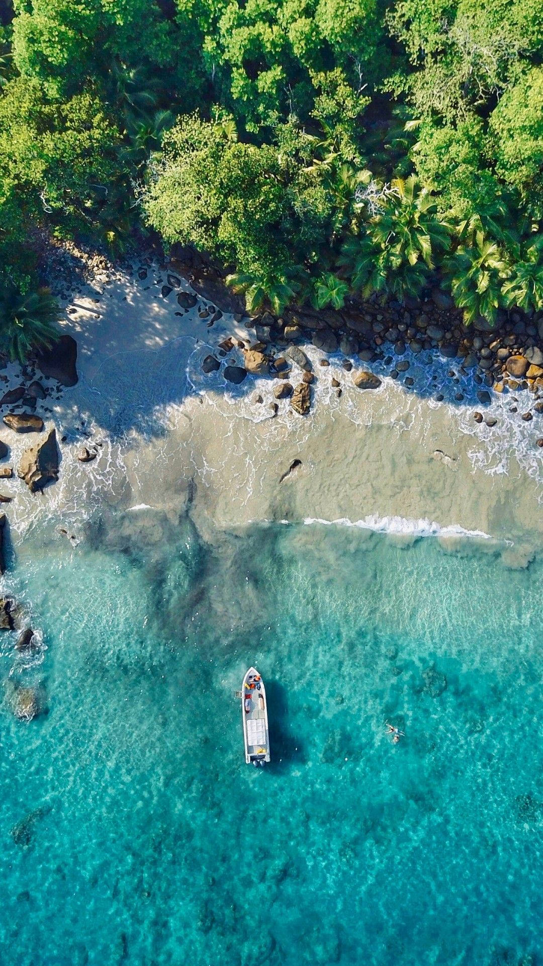 4K iPhone, white boat, island beach, Full HD Phone Wallpaper