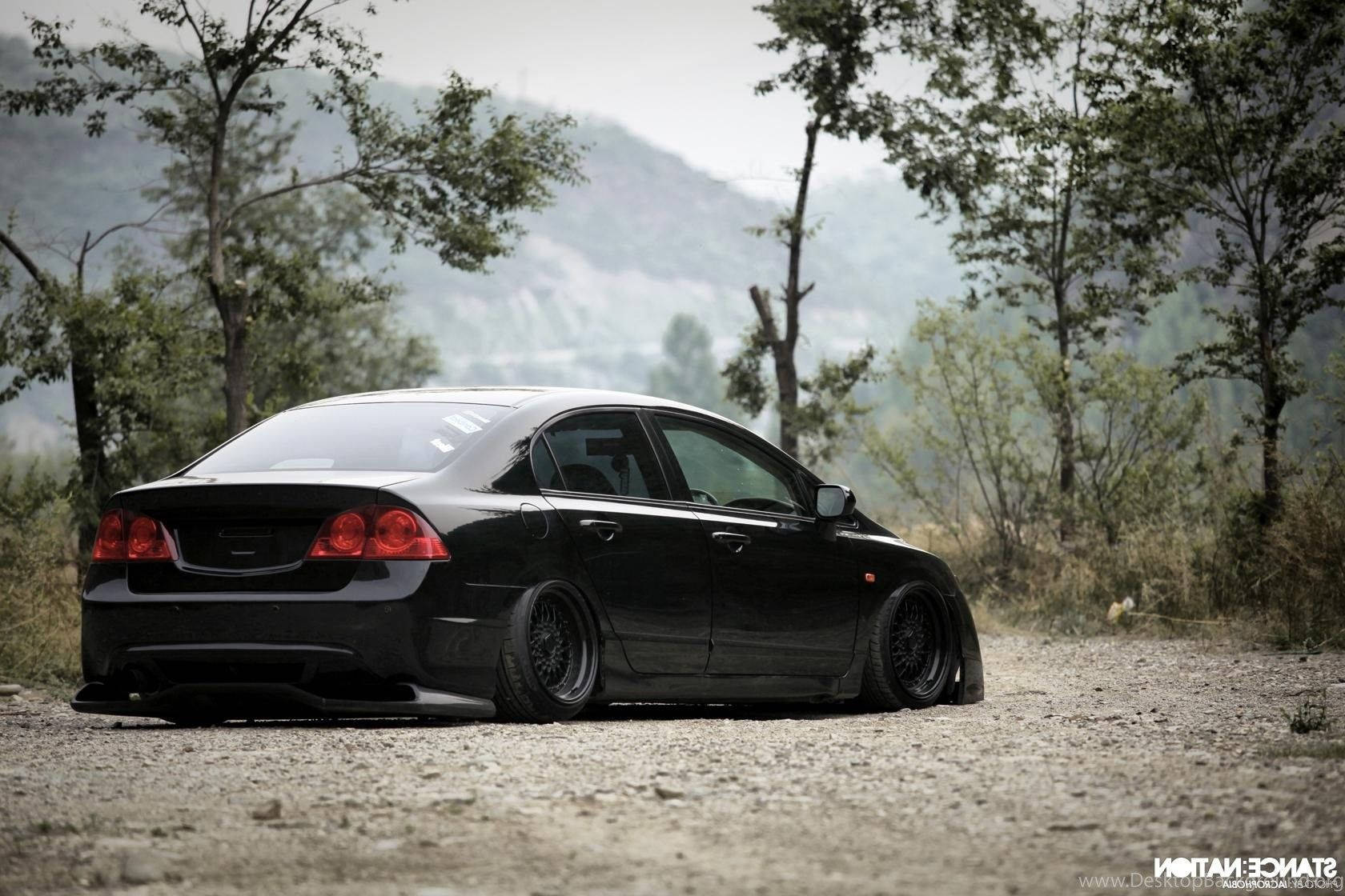 2008 Honda, sleek black modified sedan, gravel road, HD Desktop Wallpaper