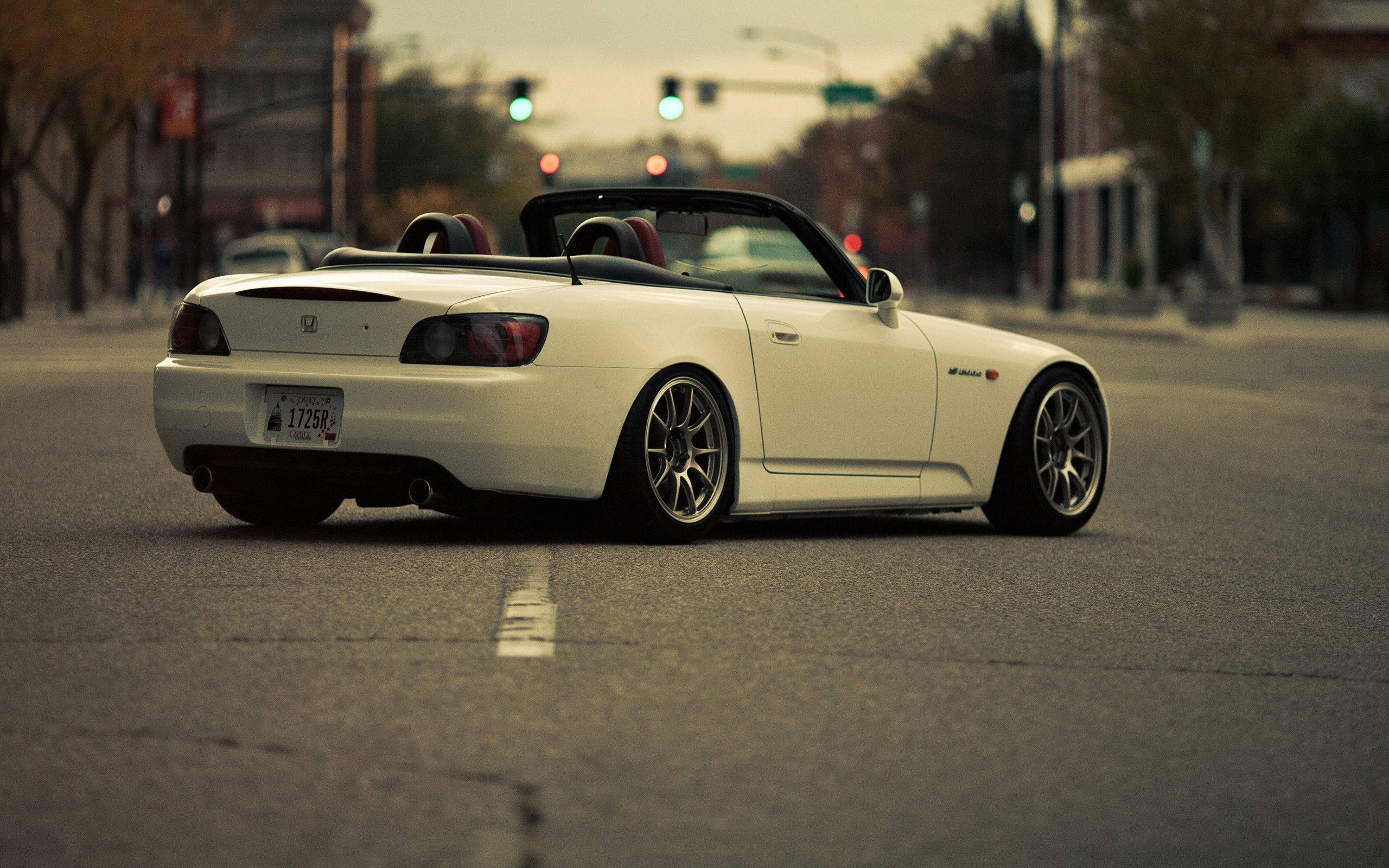 white Honda S2000 convertible, city street, dusk, 2K Desktop Wallpaper