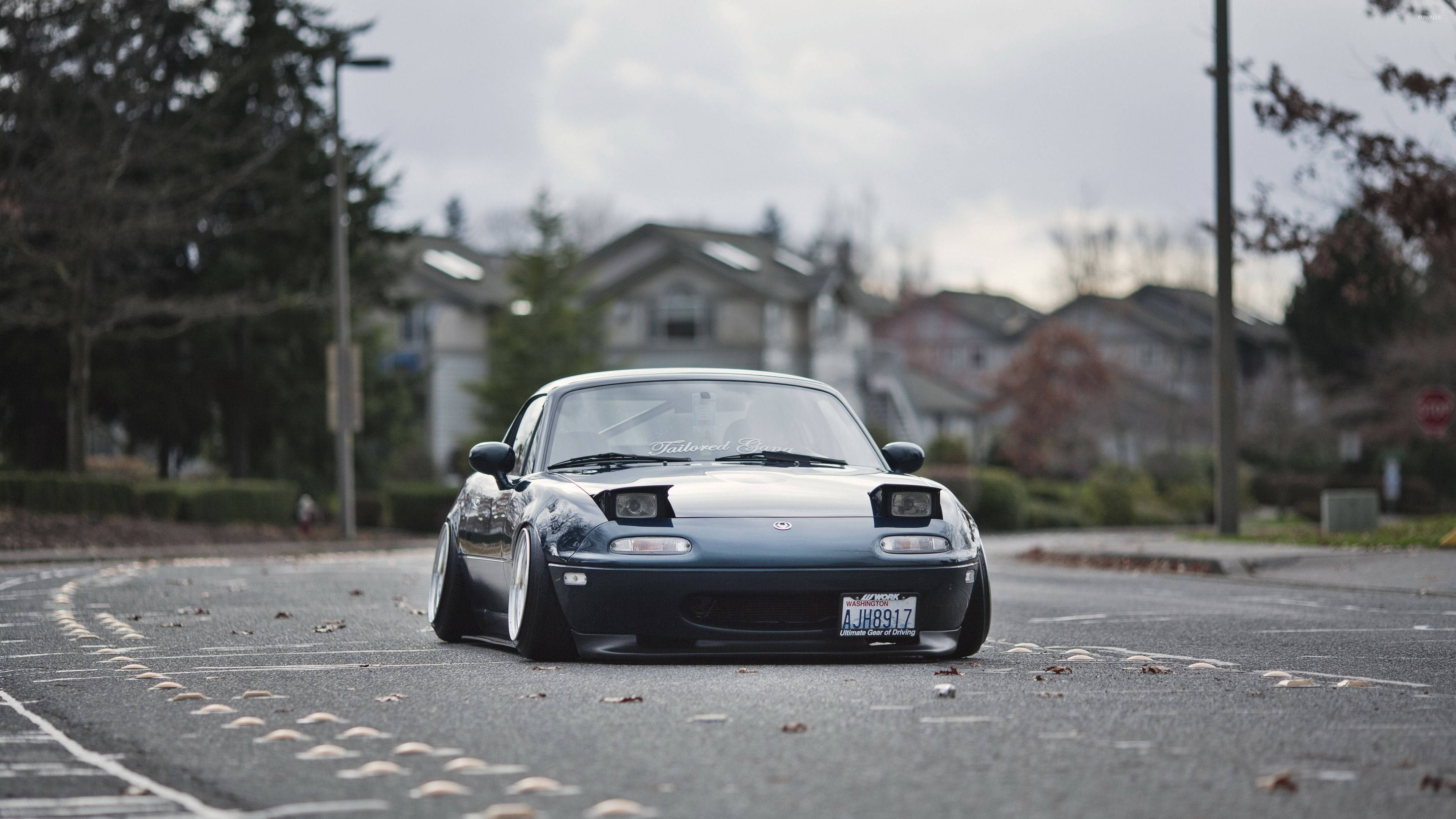 1994 Mazda Miata, dark blue, lowered suspension, 4K Desktop Wallpaper