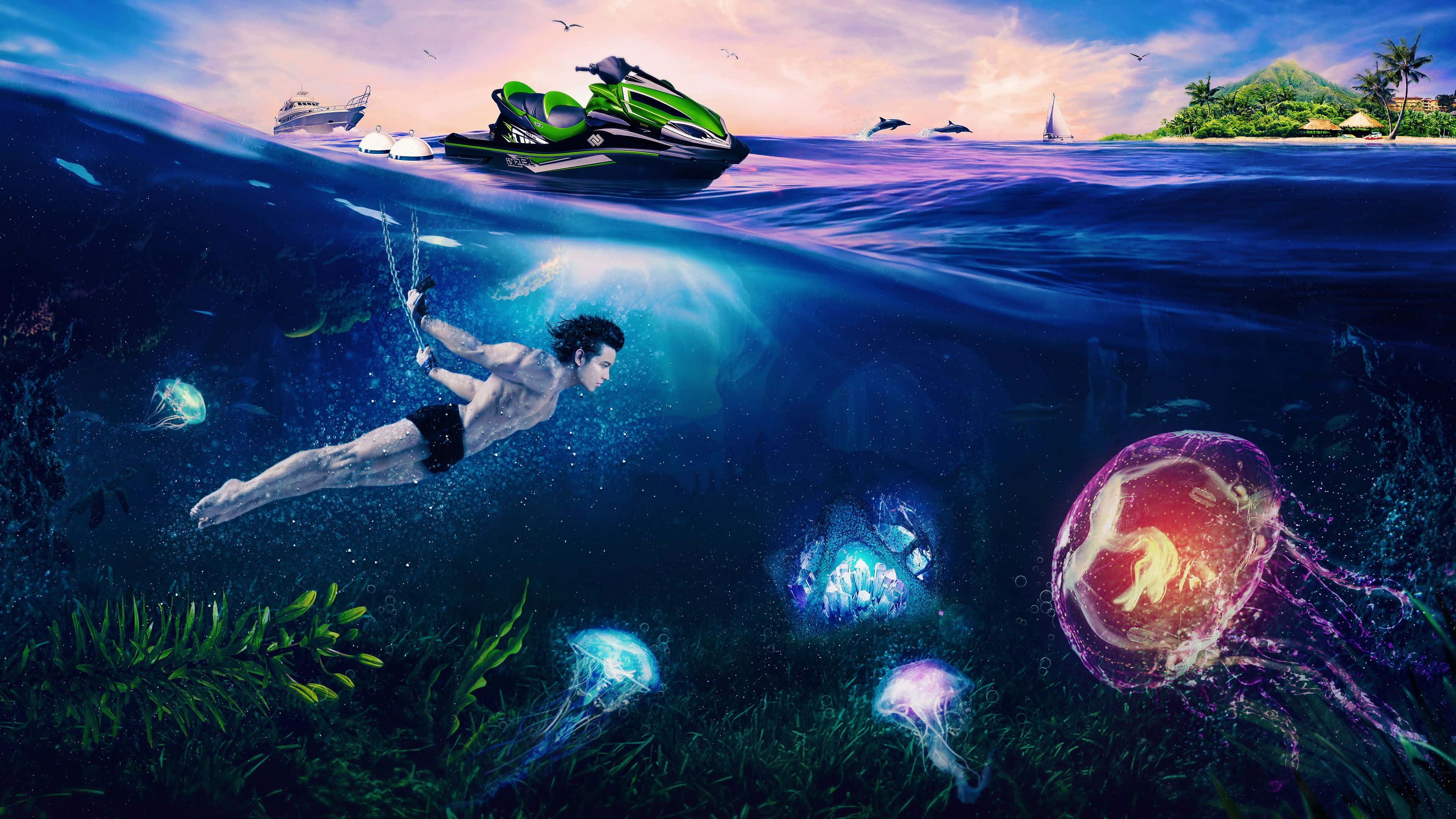 4K Jellyfish, glowing jellyfish, vibrant underwater reef, 4K Desktop Wallpaper
