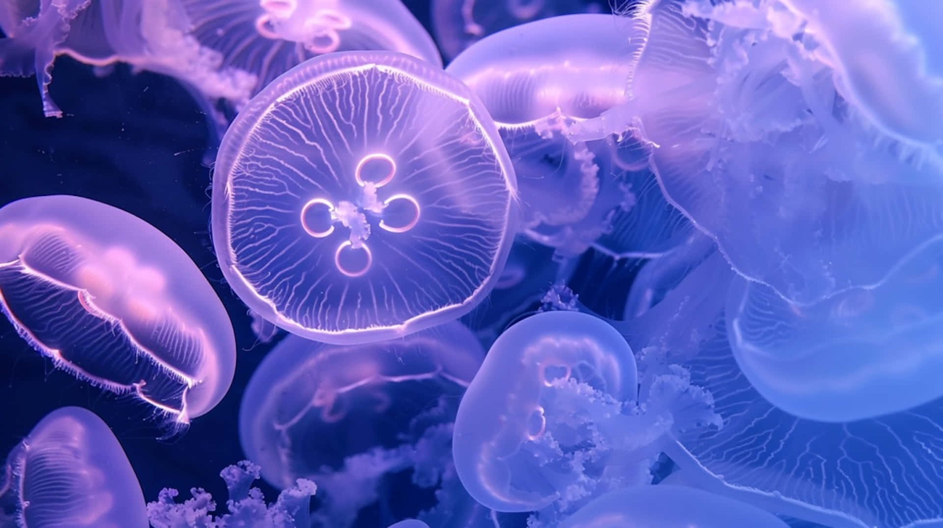 moon jellyfish, glowing purple, glowing blue, Full HD Desktop Wallpaper