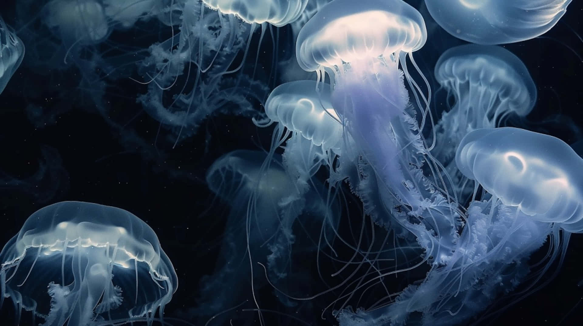 moon jellyfish, glowing translucent, deep ocean darkness, Full HD Desktop Wallpaper