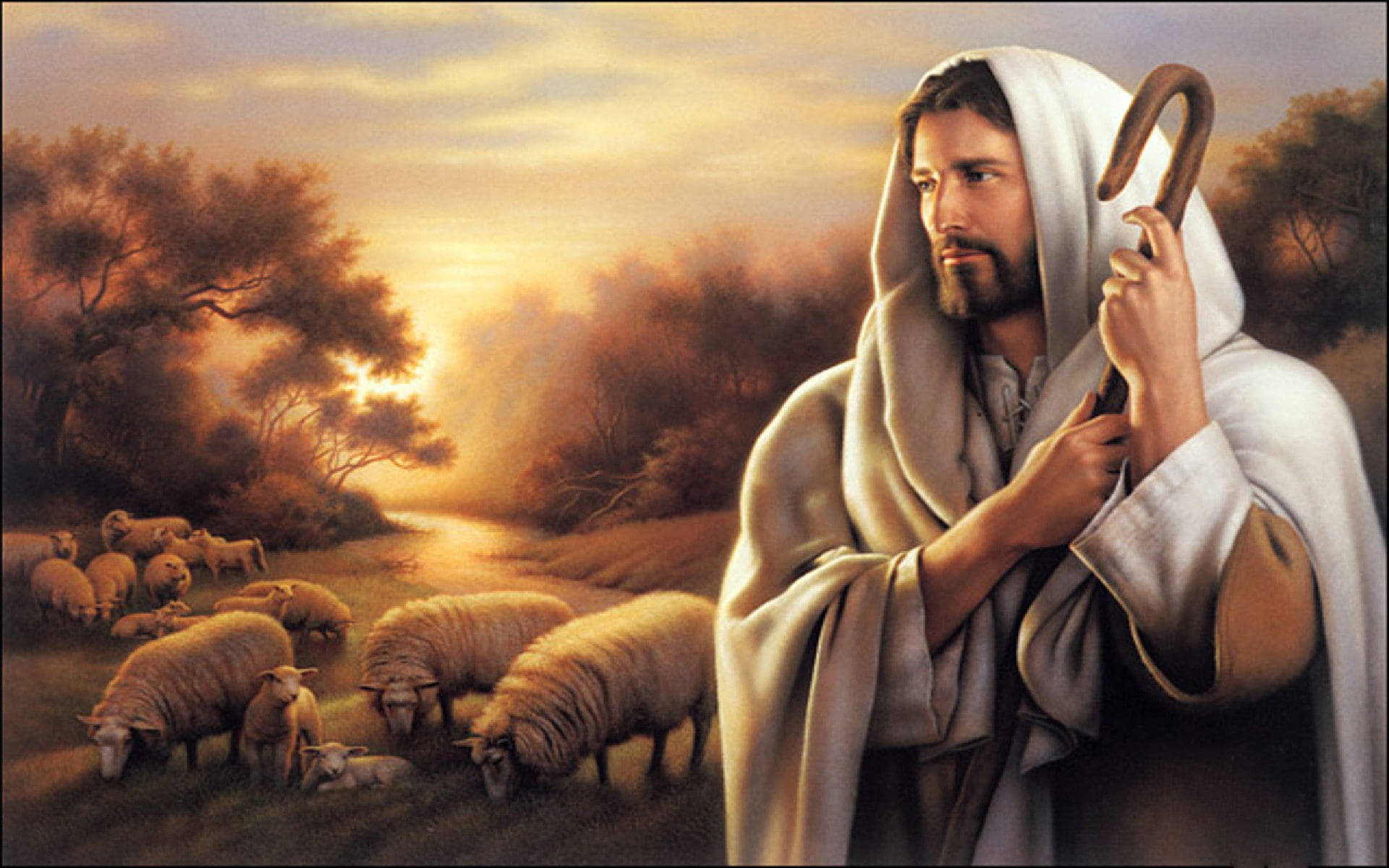 4K Jesus, shepherd, white robes, Full HD Desktop Wallpaper