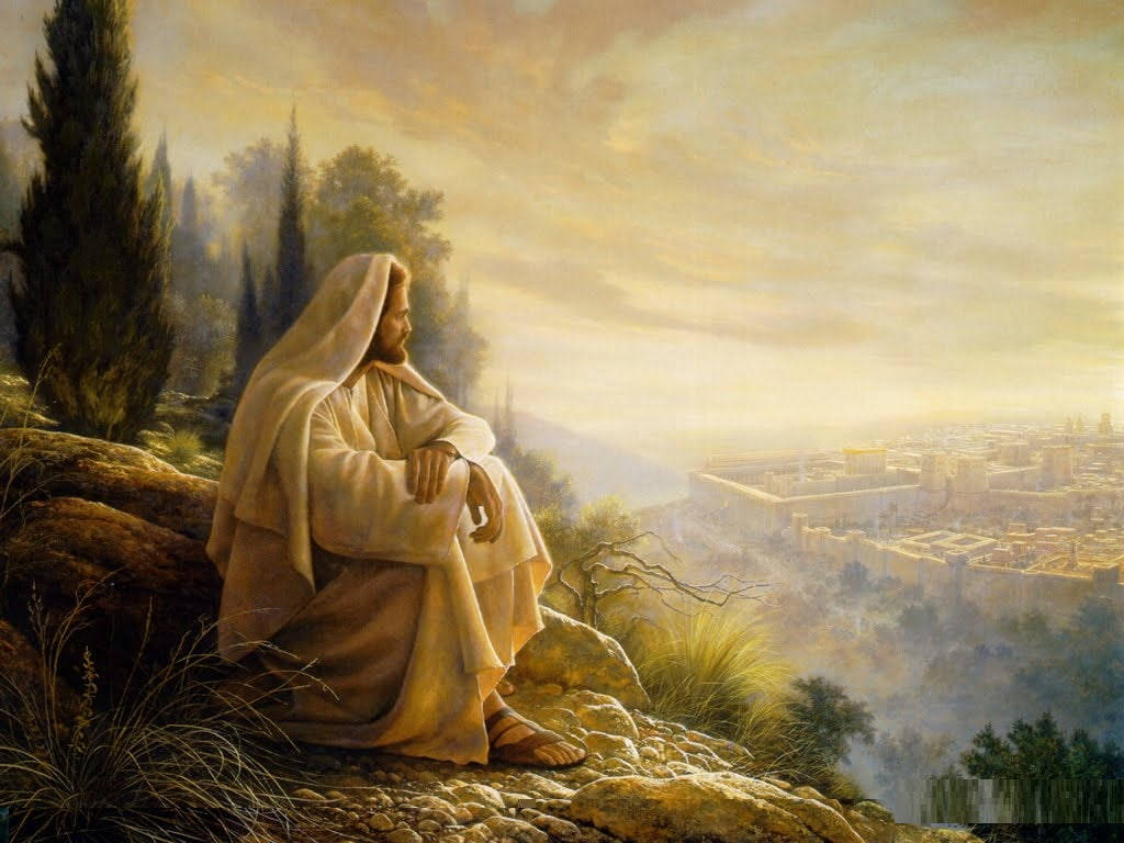 4K Jesus, robed figure, rocky hillside, SD Desktop Wallpaper