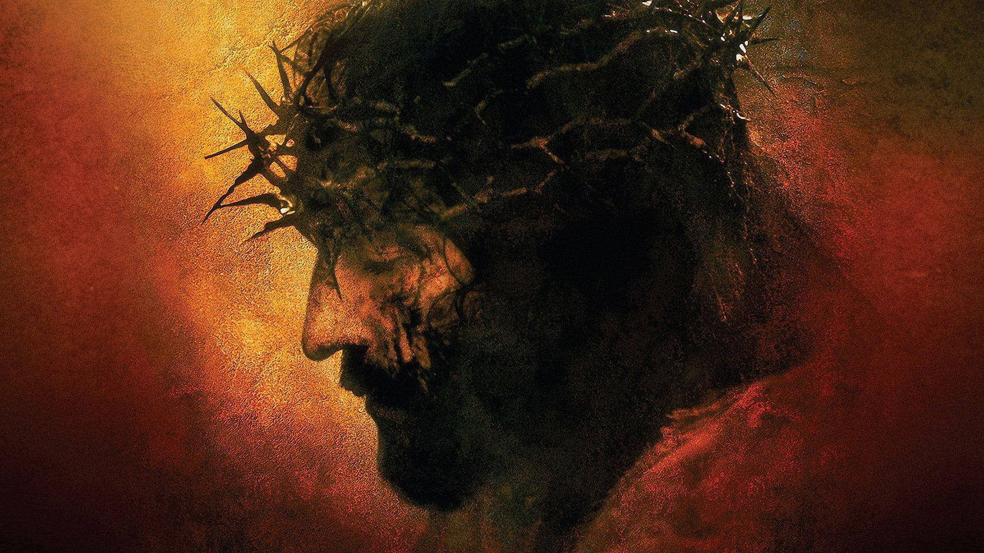 4K Jesus, crowned figure, fiery orange and red textured background, Full HD Desktop Wallpaper