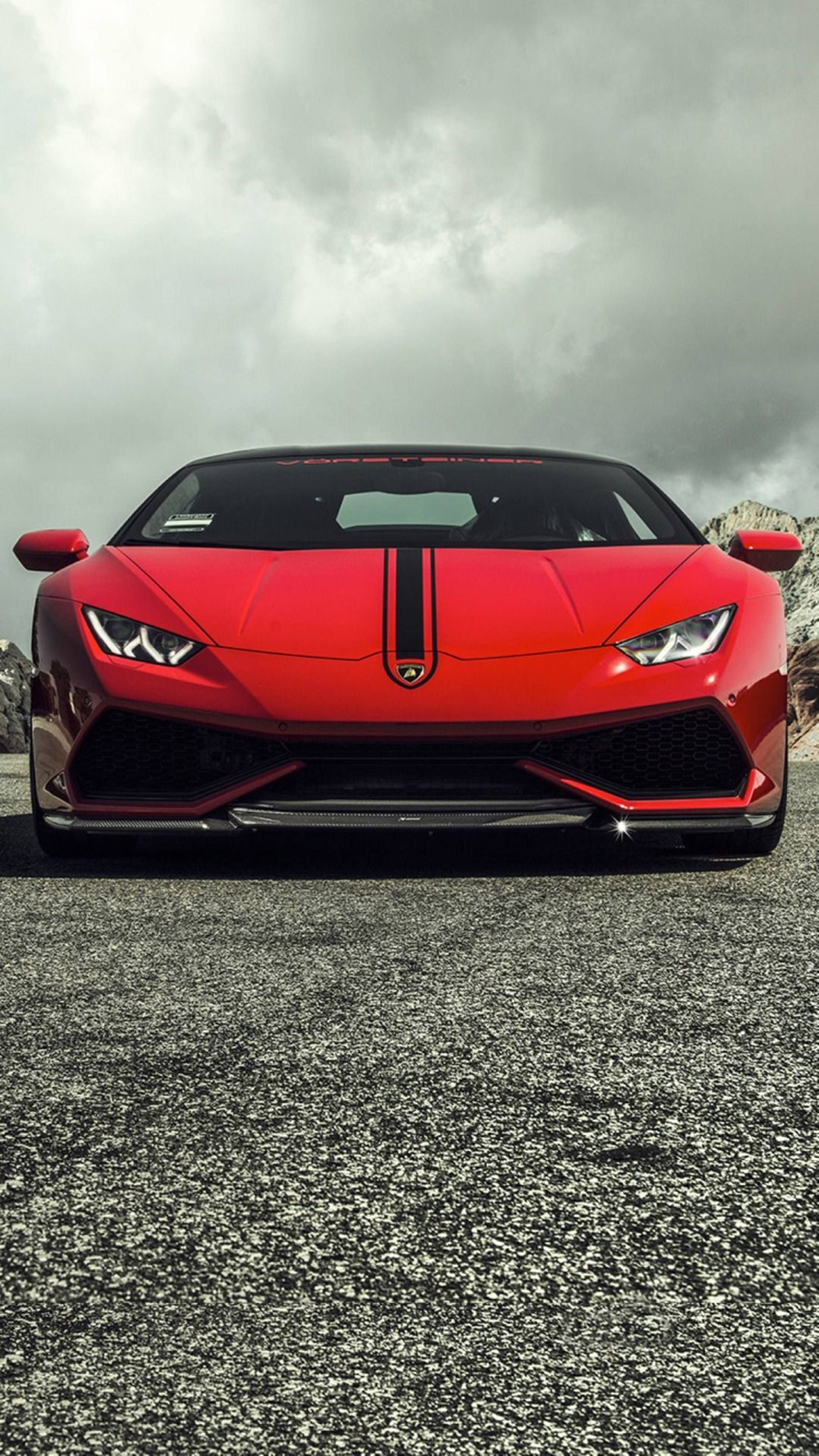 Lamborghini, red, black stripes, 4K Phone Wallpaper