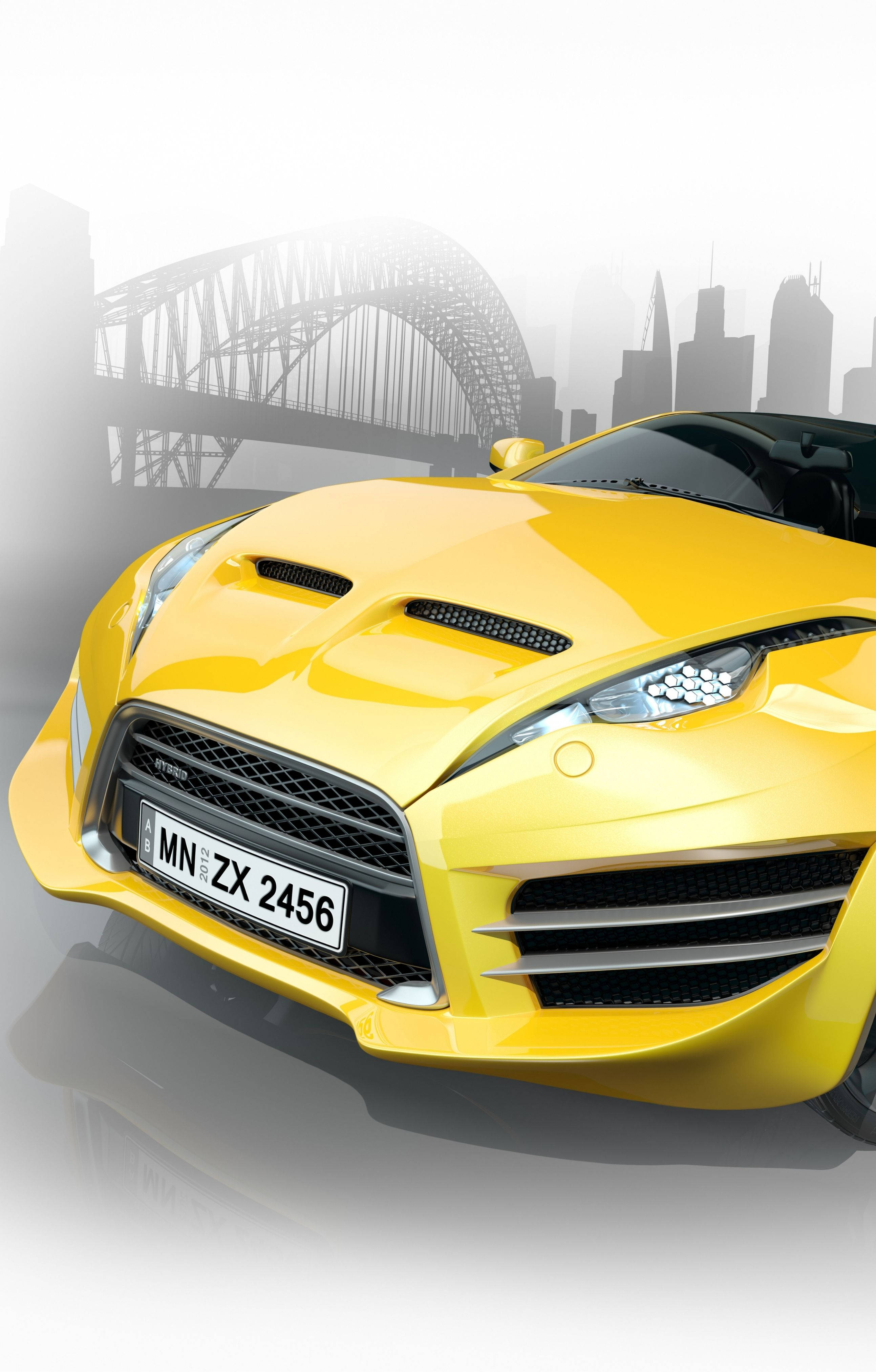 Lamborghini iPhone, vibrant yellow, sleek aerodynamic design, 4K Phone Wallpaper