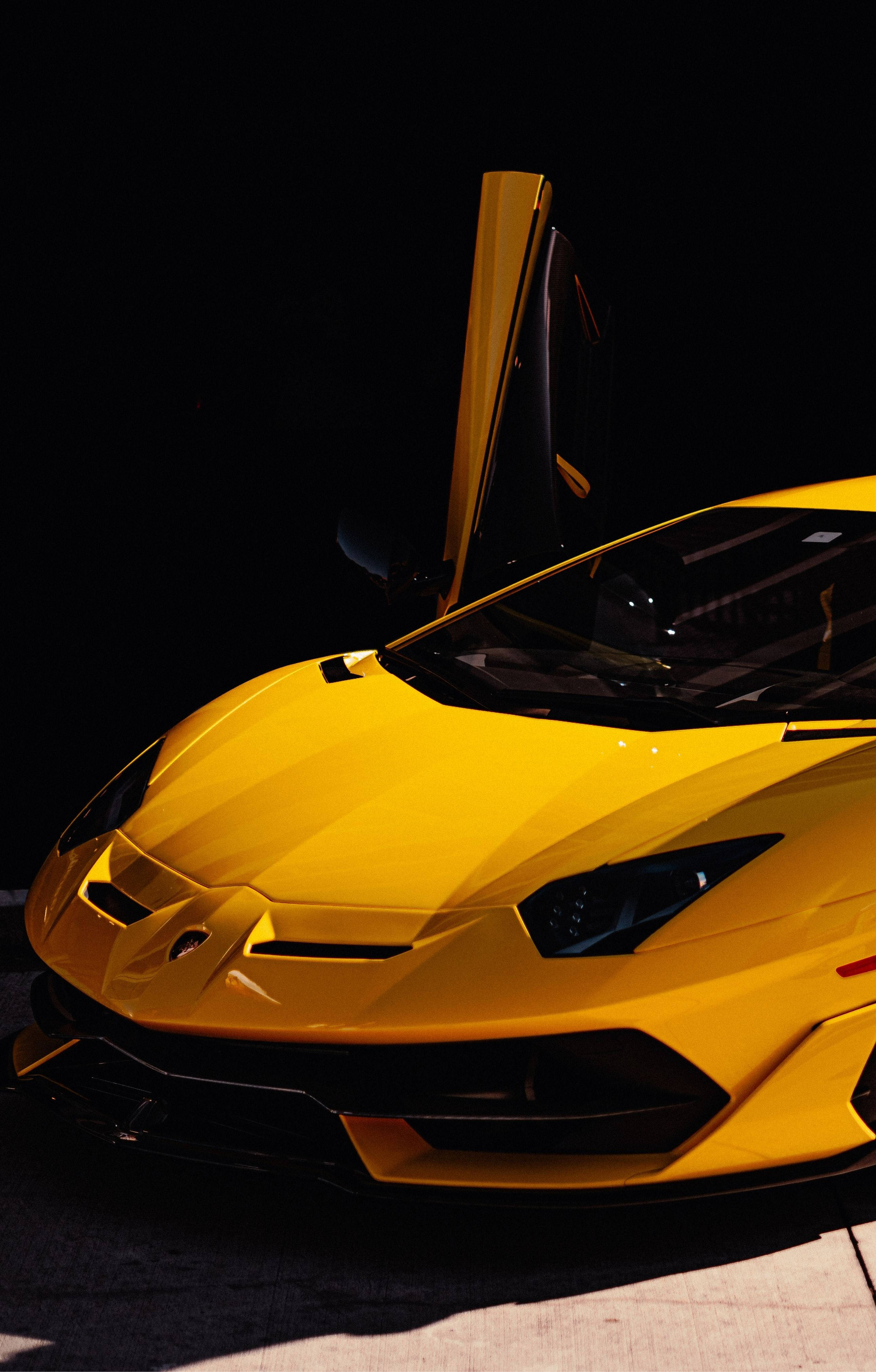 Lamborghini, yellow, scissor door, 4K Phone Wallpaper
