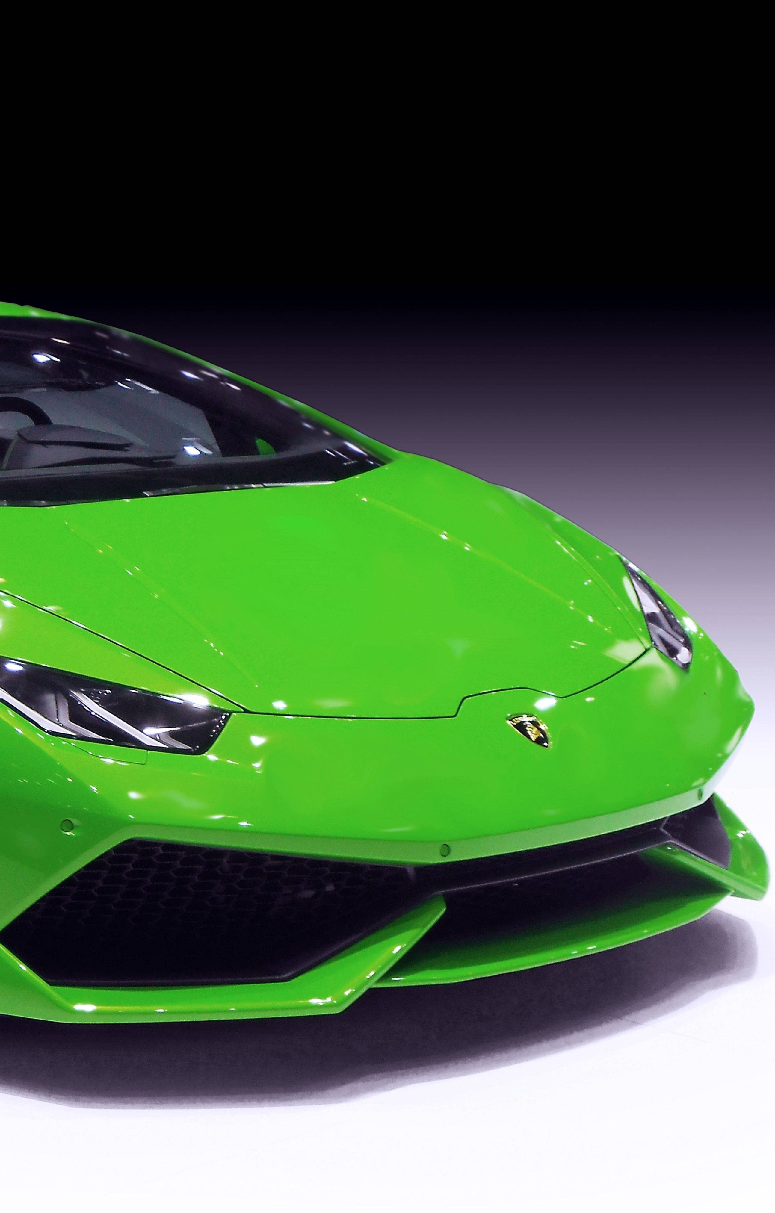 4K Lamborghini iPhone, vibrant green Lamborghini sports car, studio lights, 4K Phone Wallpaper
