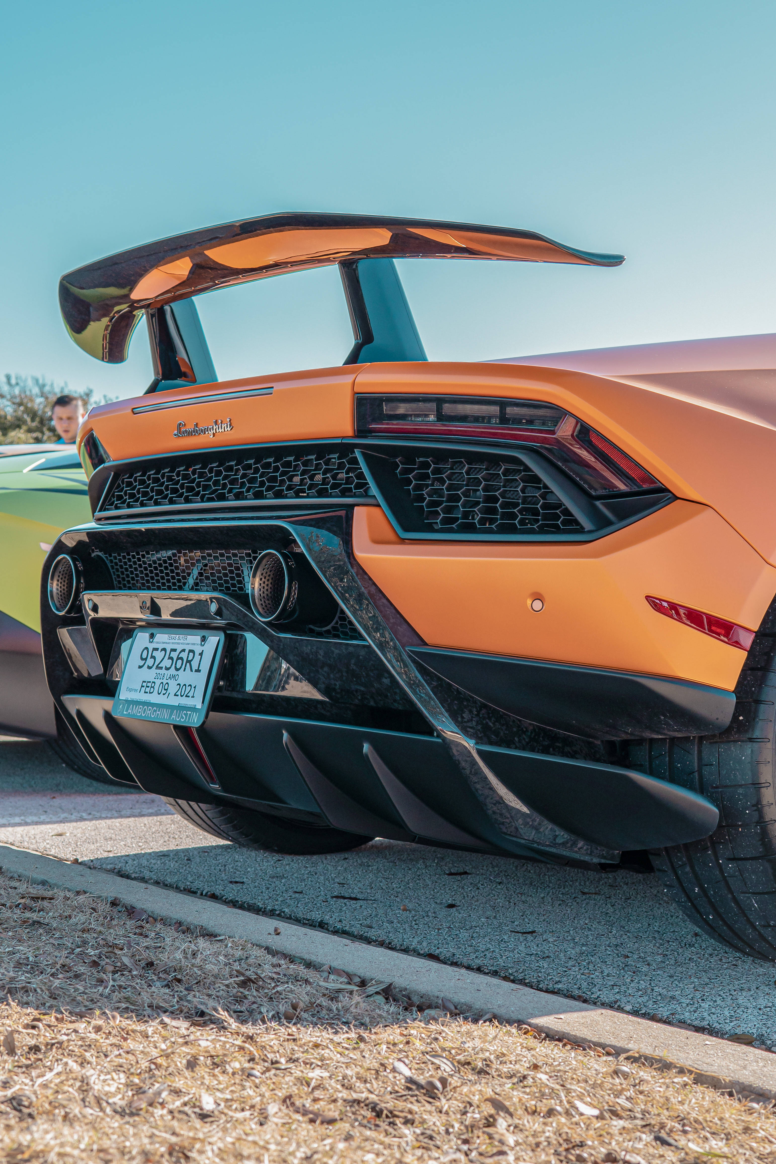 Lamborghini, carbon fiber spoiler, vibrant orange, 4K Phone Wallpaper