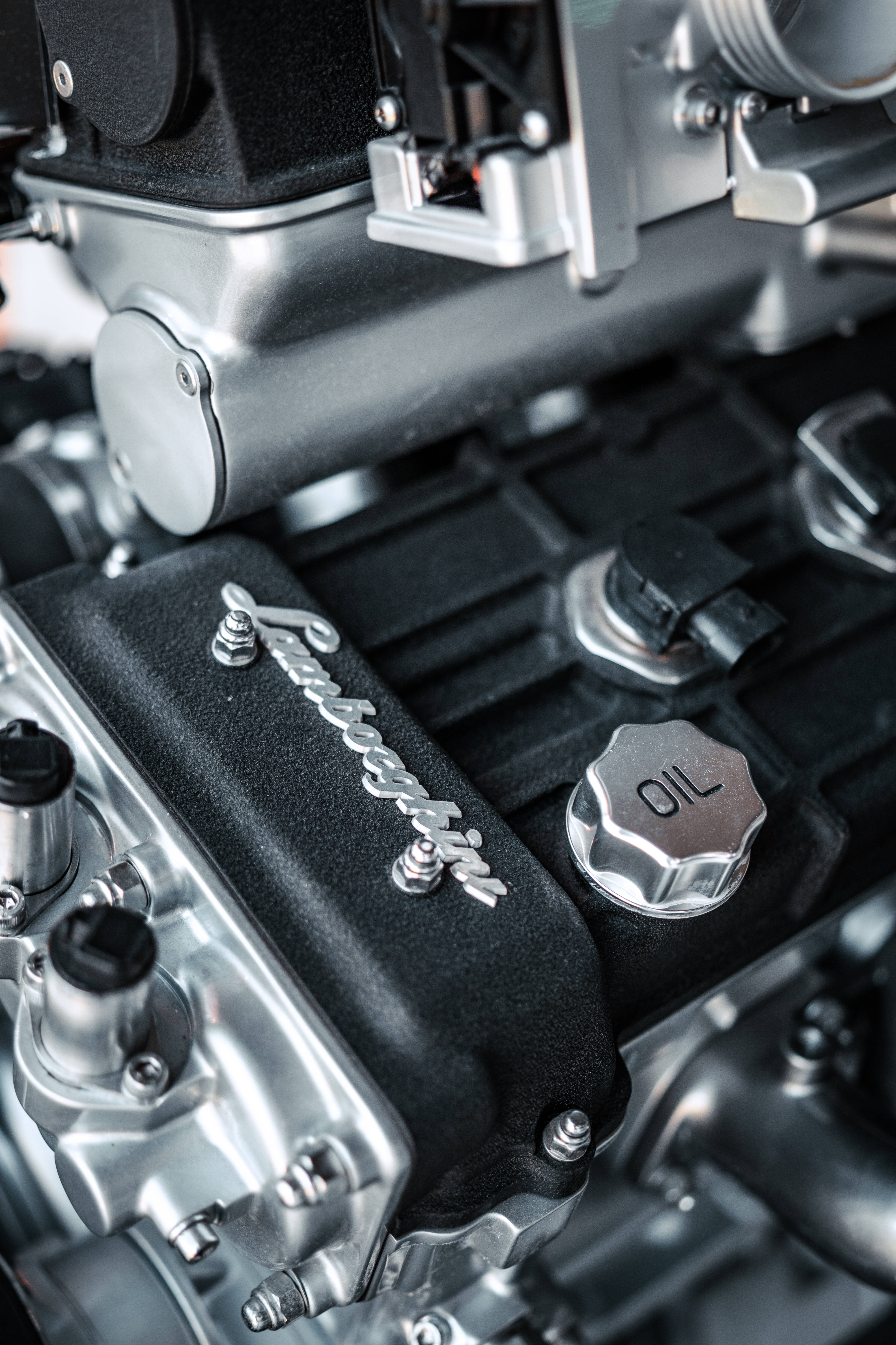 Lamborghini, engine, chrome accents, 5K Phone Wallpaper