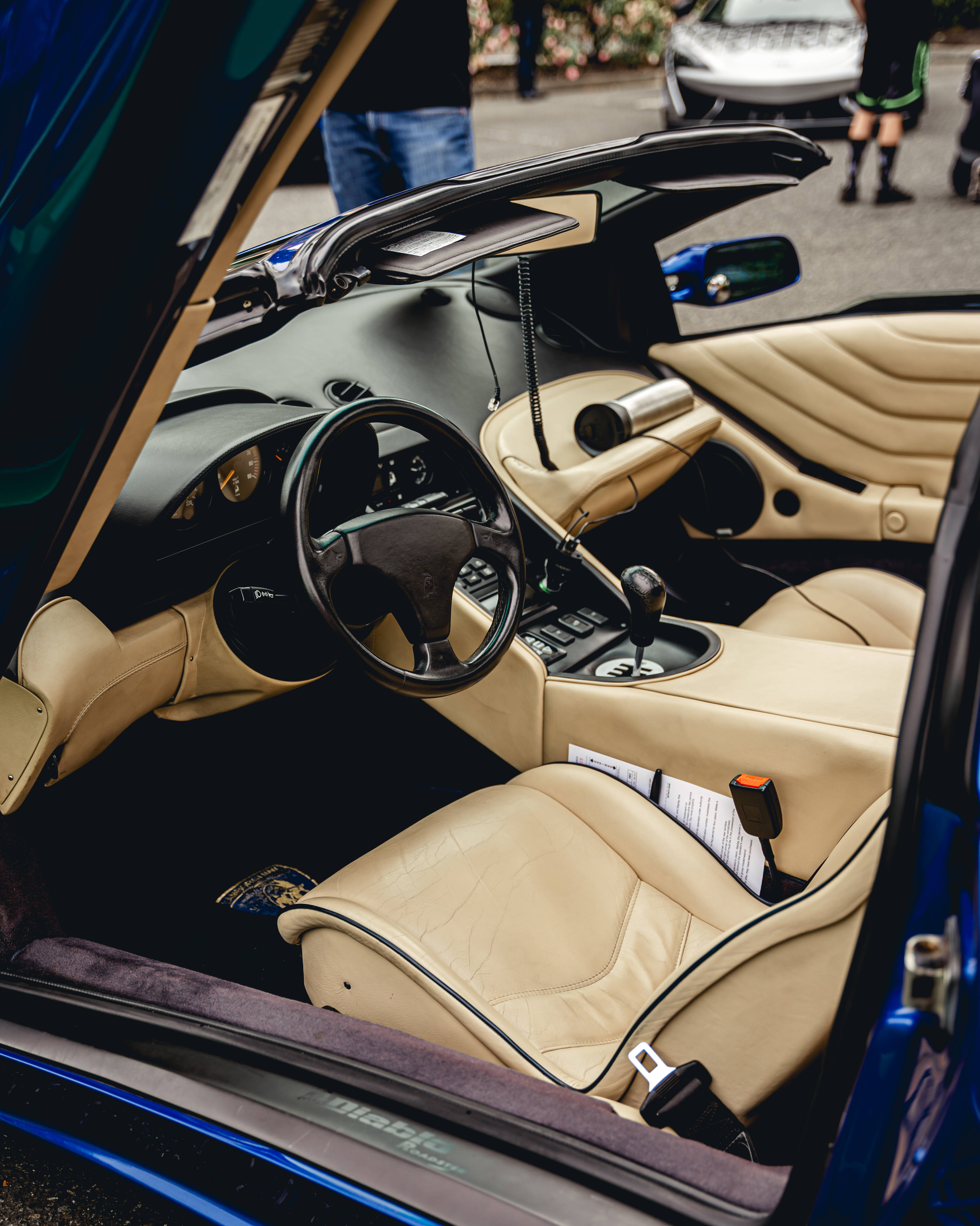 Lamborghini, beige leather seats, black dashboard, 4K Phone Wallpaper