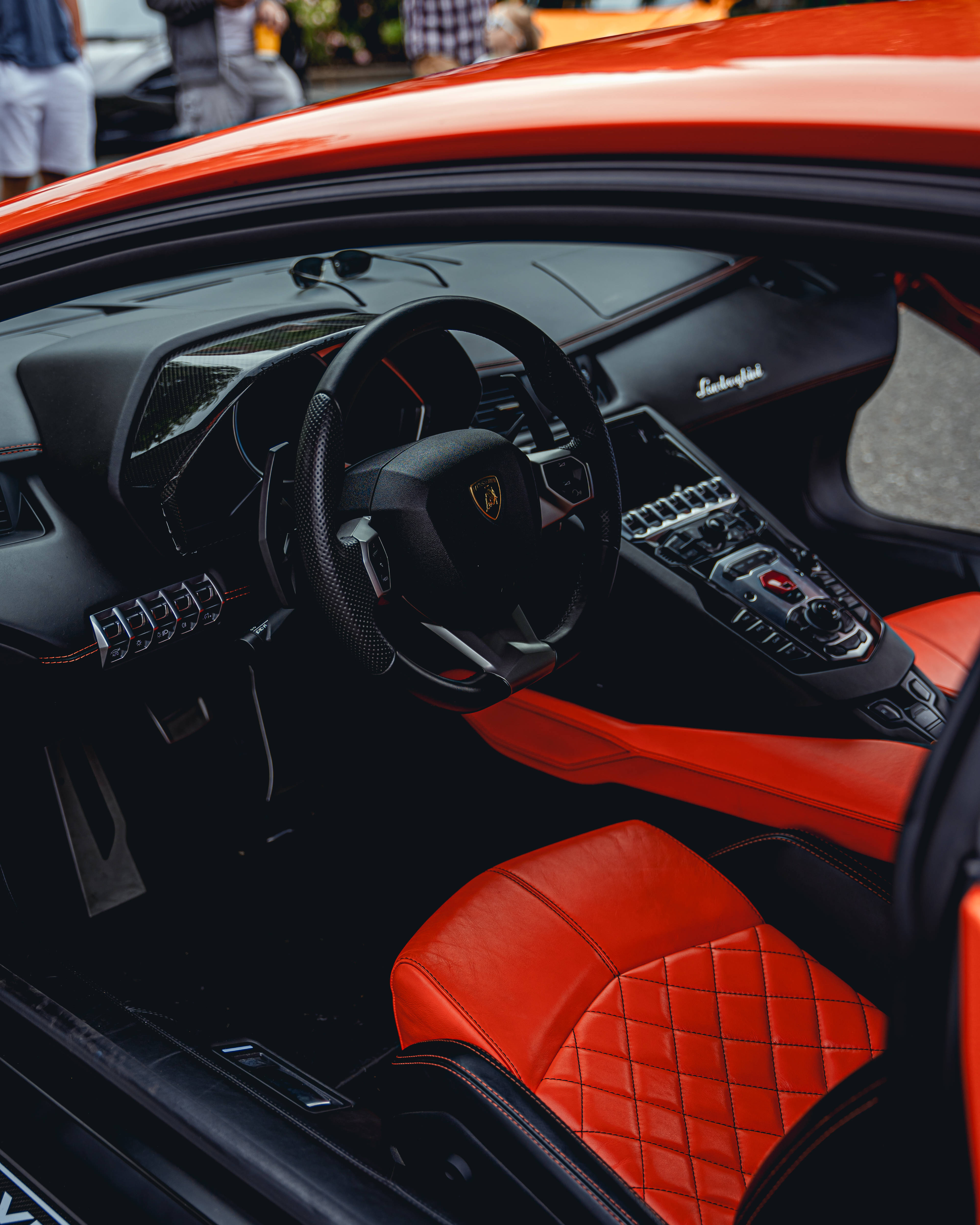 Lamborghini, orange, quilted leather seats, 4K Phone Wallpaper