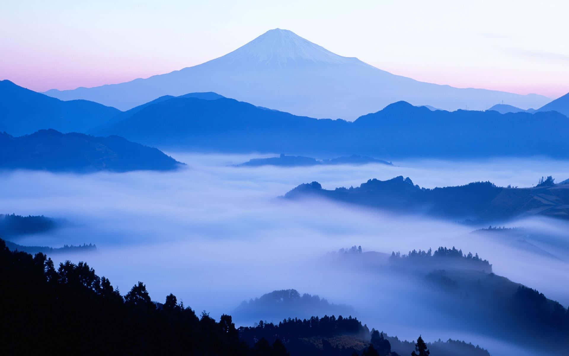 Blue Mountain, snow-capped mountain, misty valleys, Full HD Desktop Wallpaper