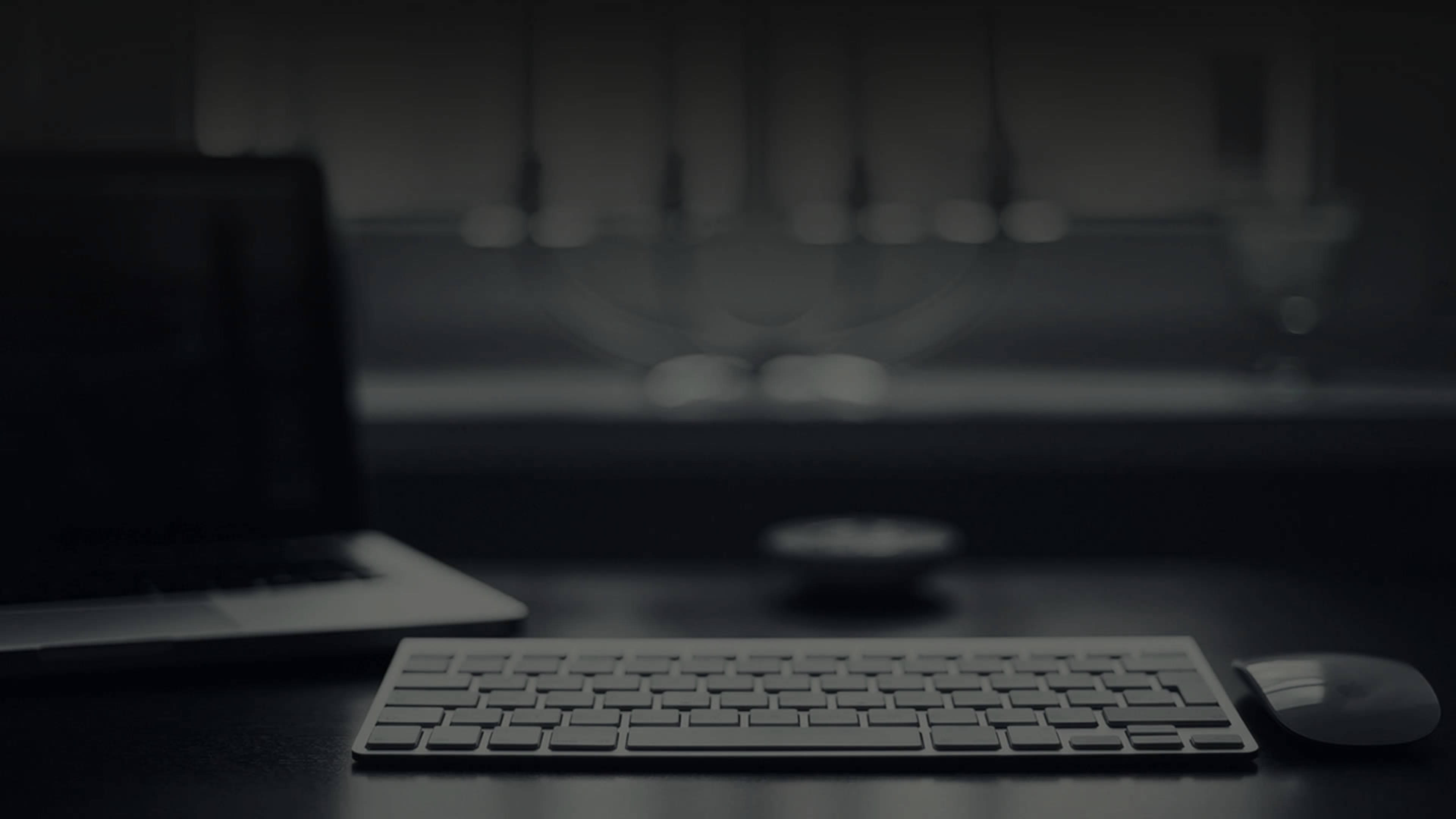 4K Laptop, gloomy desk, dark gray workspace, 4K Desktop Wallpaper