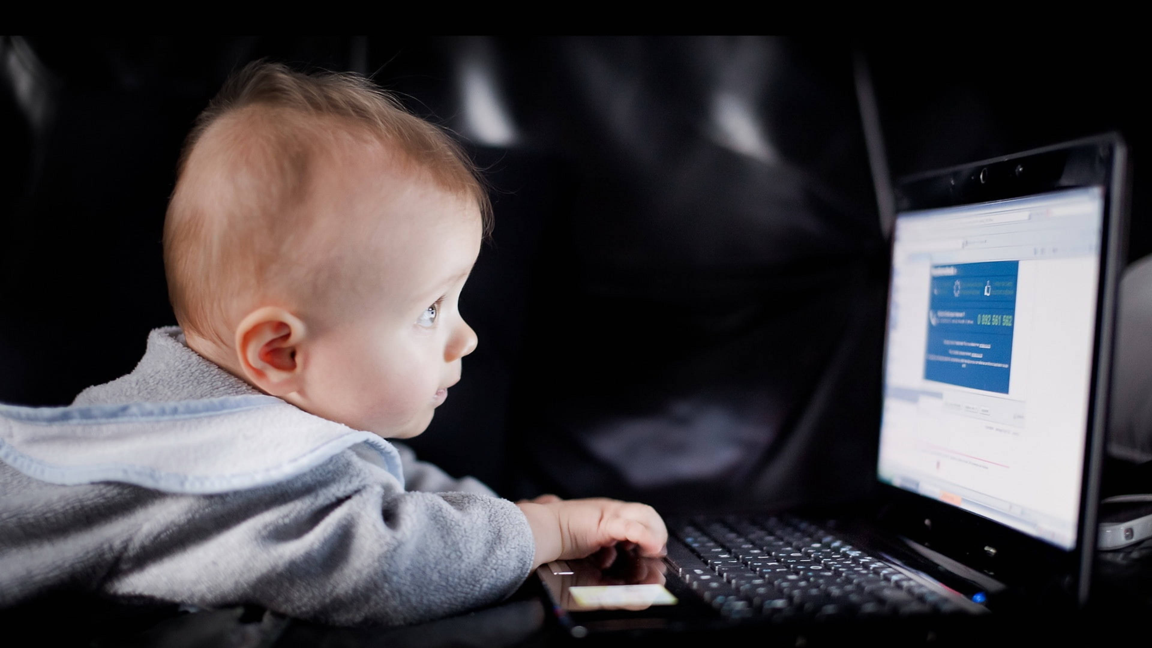 4K Laptop Baby, gray hoodie, black leather couch, 4K Desktop Wallpaper