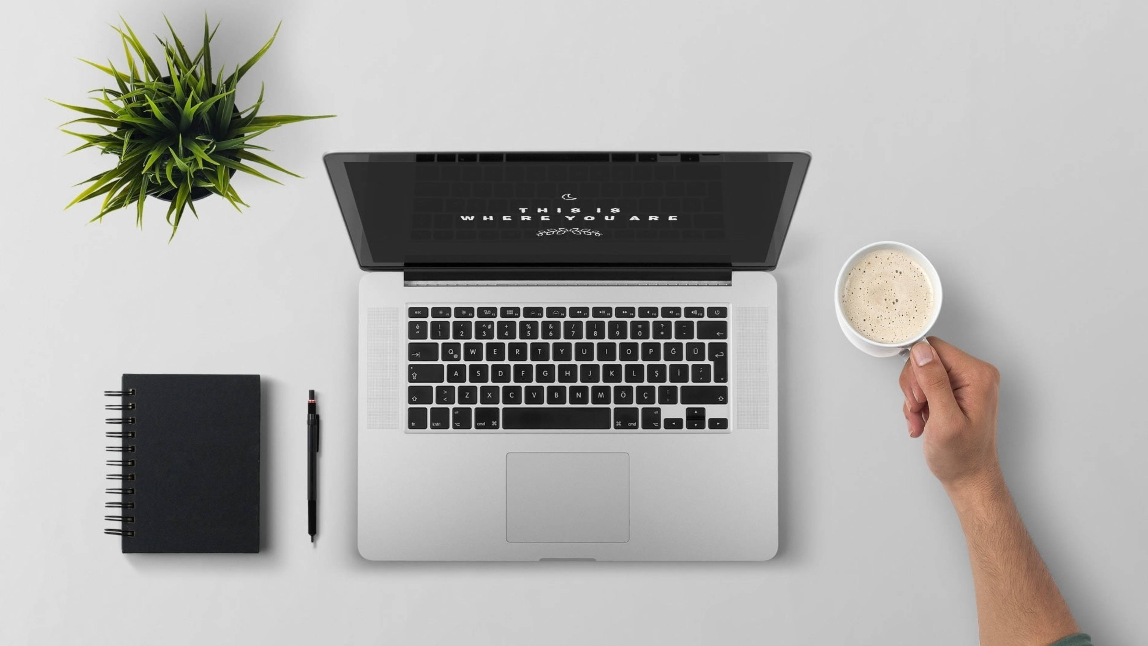 4K Laptop, minimalist workspace, laptop notebook, 4K Desktop Wallpaper