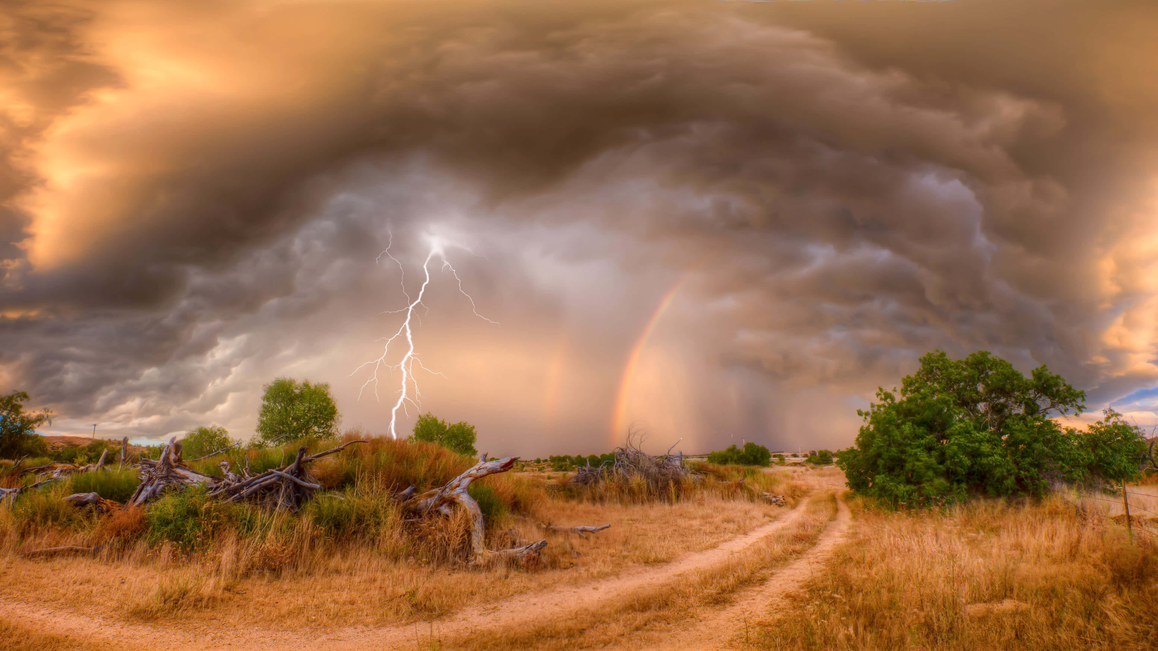 4K Lightning, desert storm, lightning, 4K Desktop Wallpaper