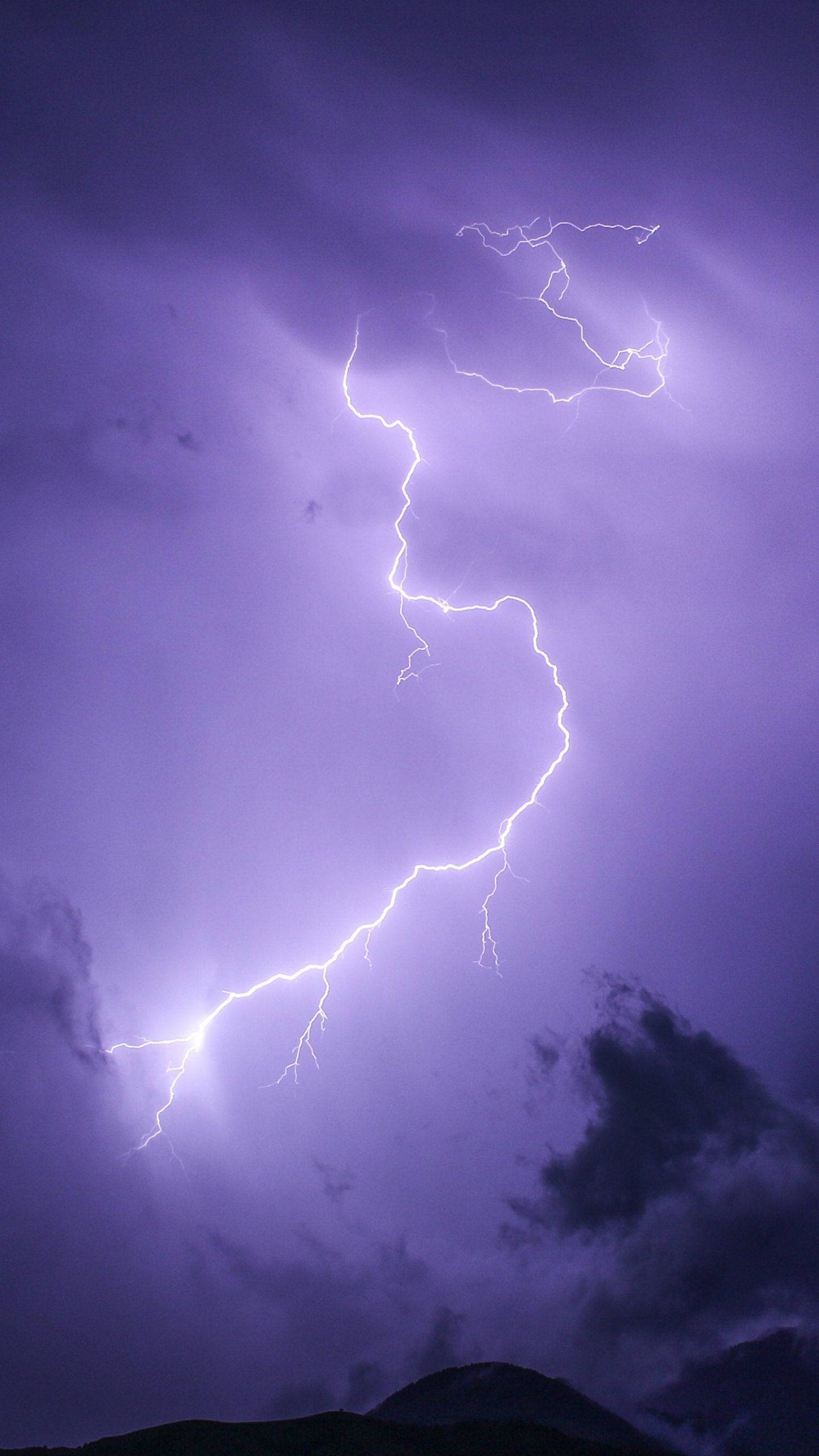 lightning, purple sky, storm sky, 2K Phone Wallpaper