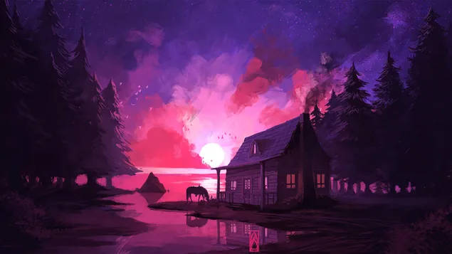 Cabin, Lake, Twilight, SD Desktop Wallpaper