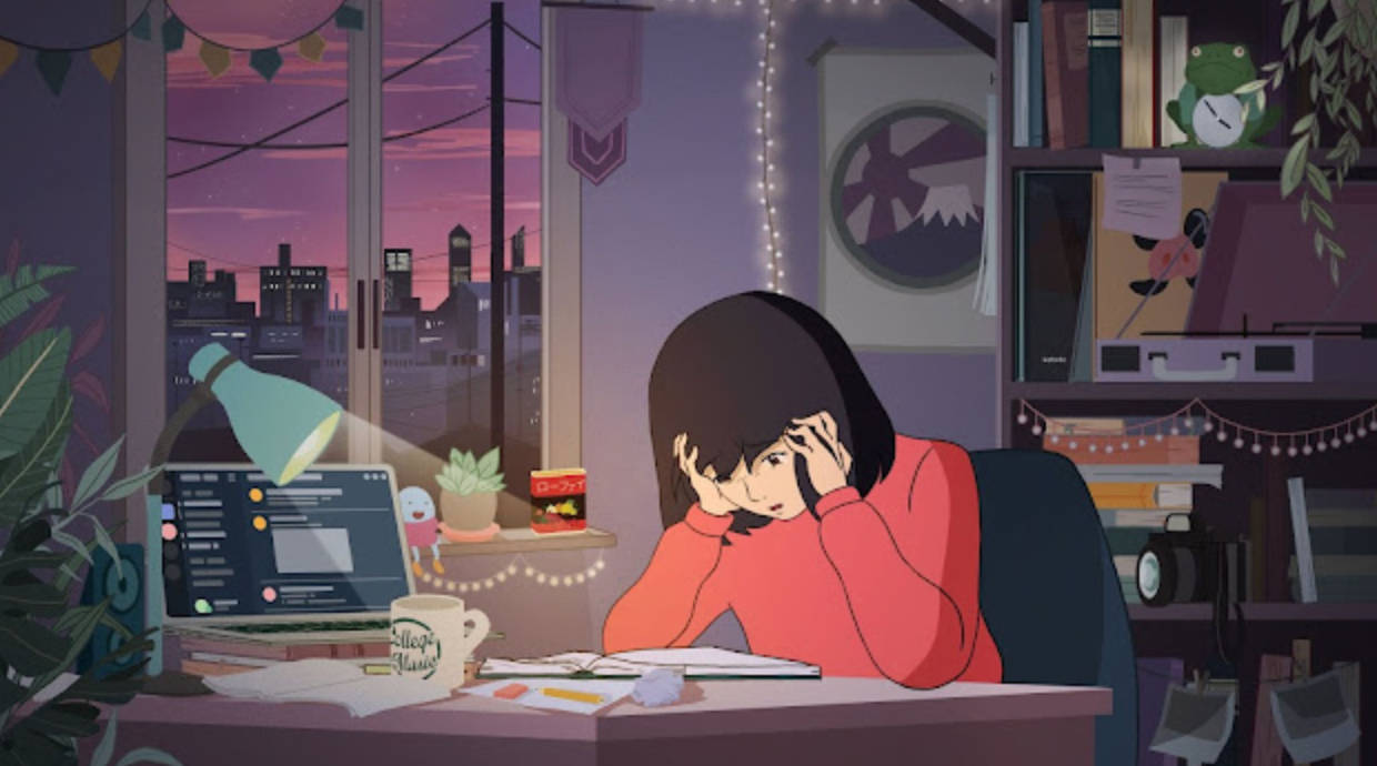 red sweatshirt, 4K Lo Fi, anime girl, SD Desktop Wallpaper