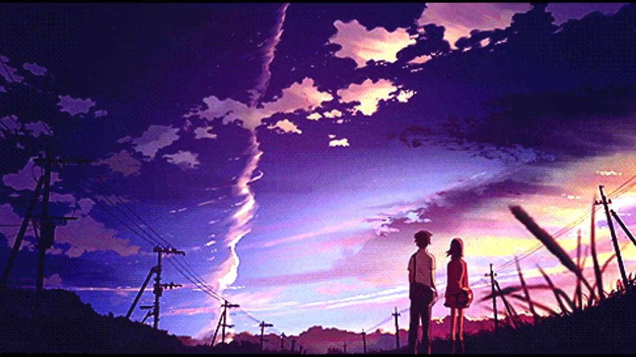 couple, grassy hill, vibrant purple and pink sunset sky, HD Desktop Wallpaper
