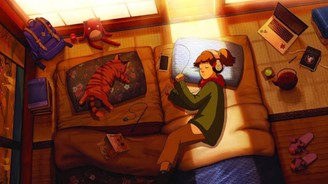 girl, cat, tiger plushie, SD Desktop Wallpaper