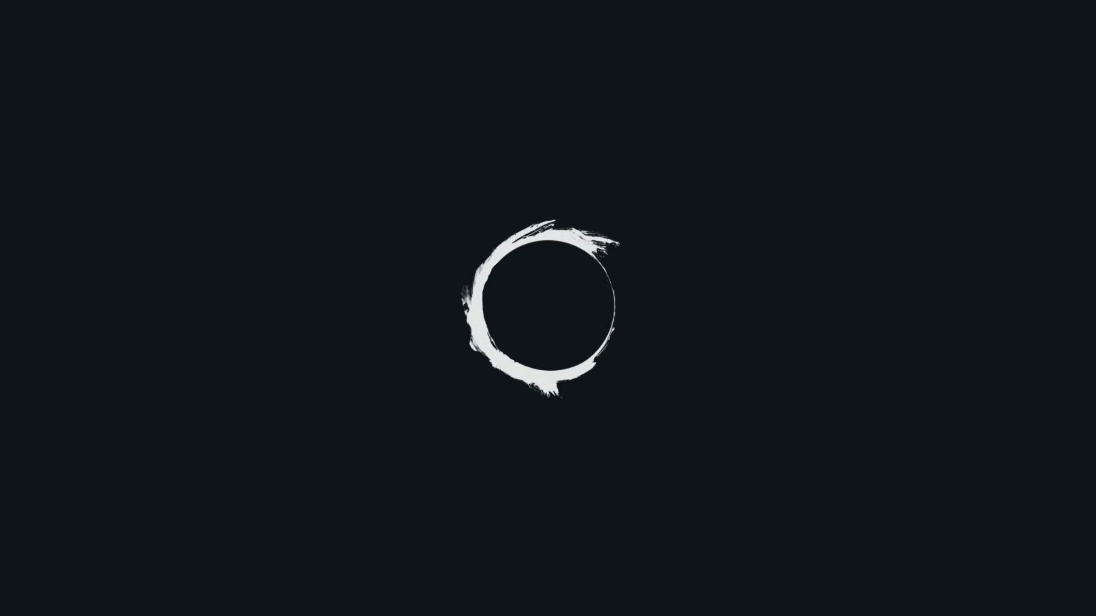 4K Minimal Black Void Circle, stark white brushstroke circle, deep black background, 4K Desktop Wallpaper