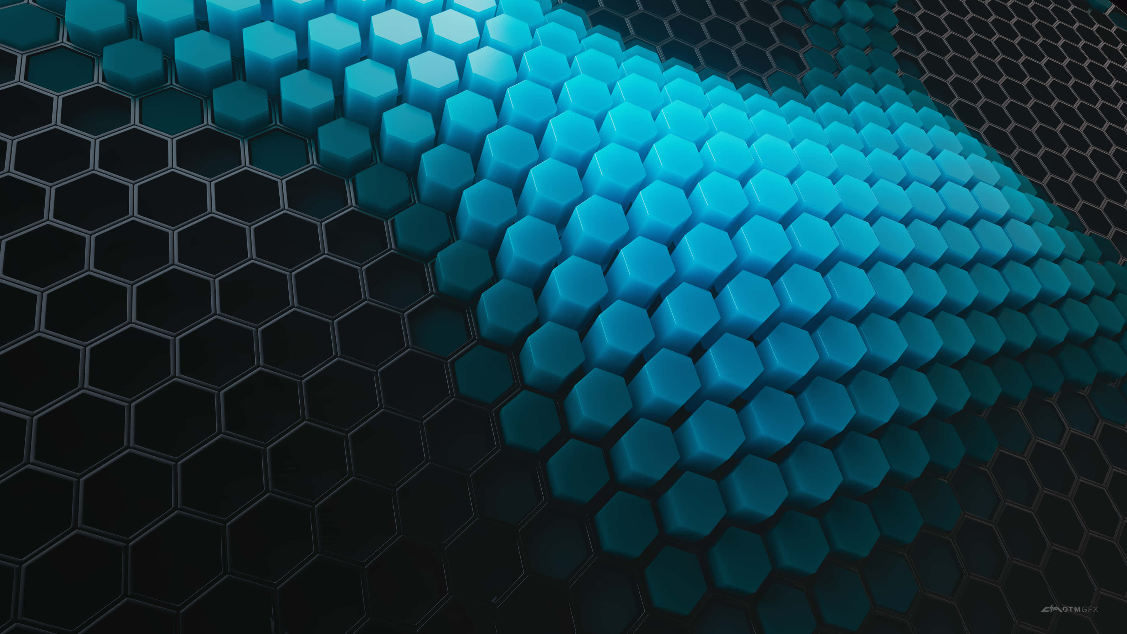 hexagon, glowing blue hexagons, dark hexagonal grid, 4K Desktop Wallpaper