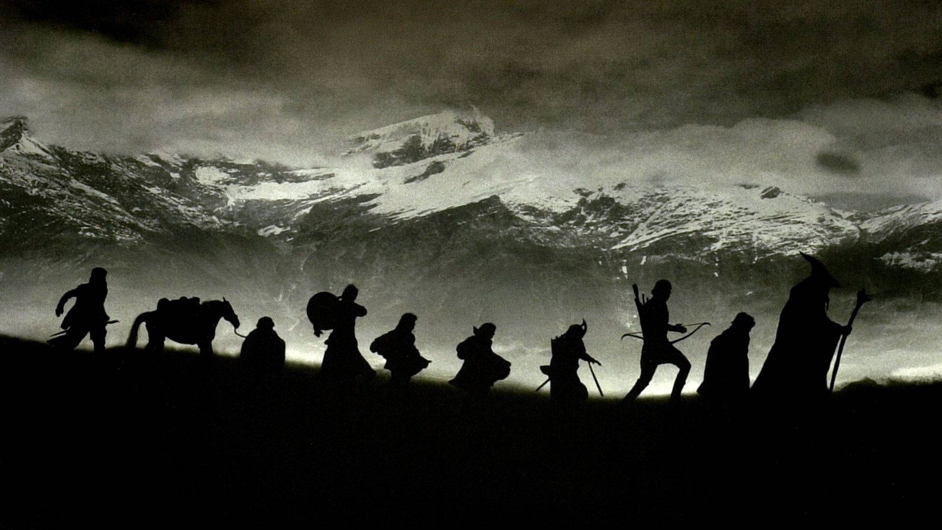 fantasy adventurers, dark field, snow-capped mountains, Full HD Desktop Wallpaper