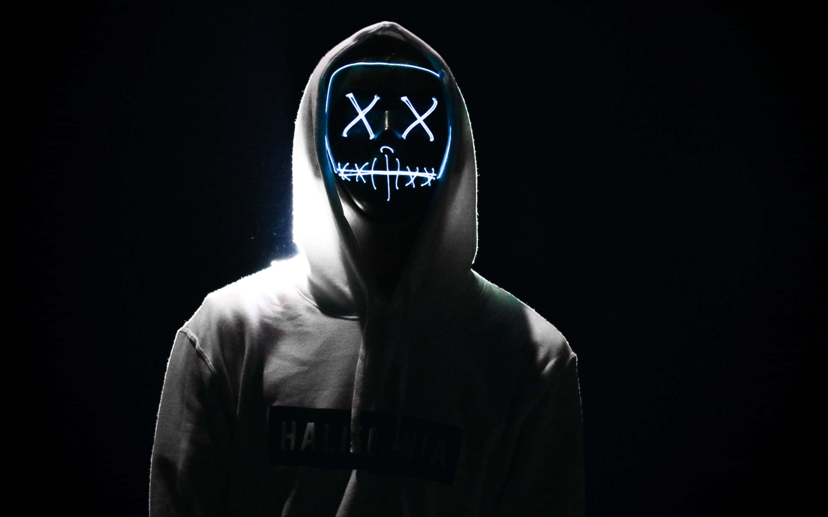 4K Mask, hoodie, glowing blue LED mask, 2K Desktop Wallpaper