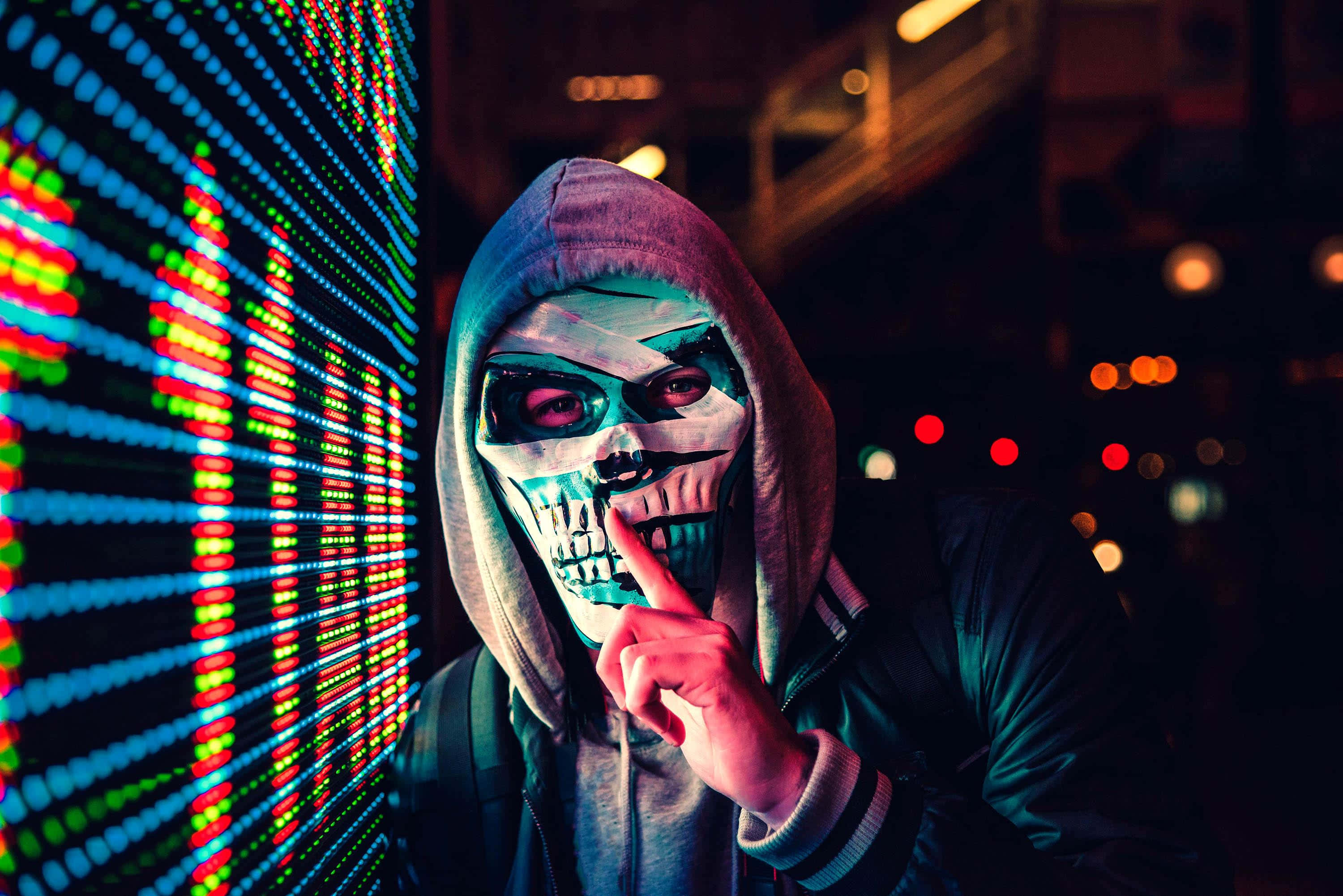 4K Mask Man, skull mask, hoodie, 2K Desktop Wallpaper