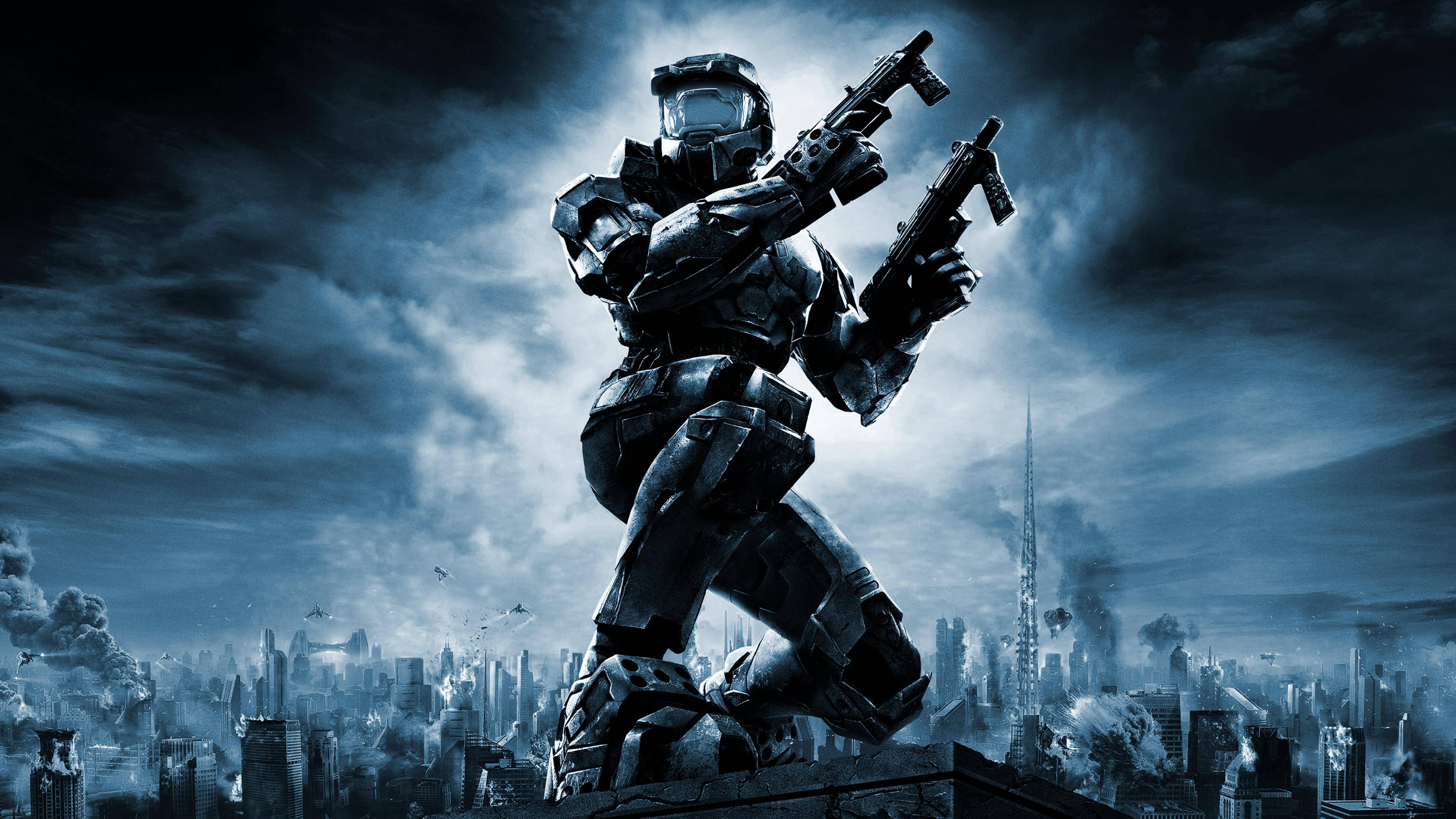 4K Master Chief, kneeling, heavily armored soldier, 4K Desktop Wallpaper