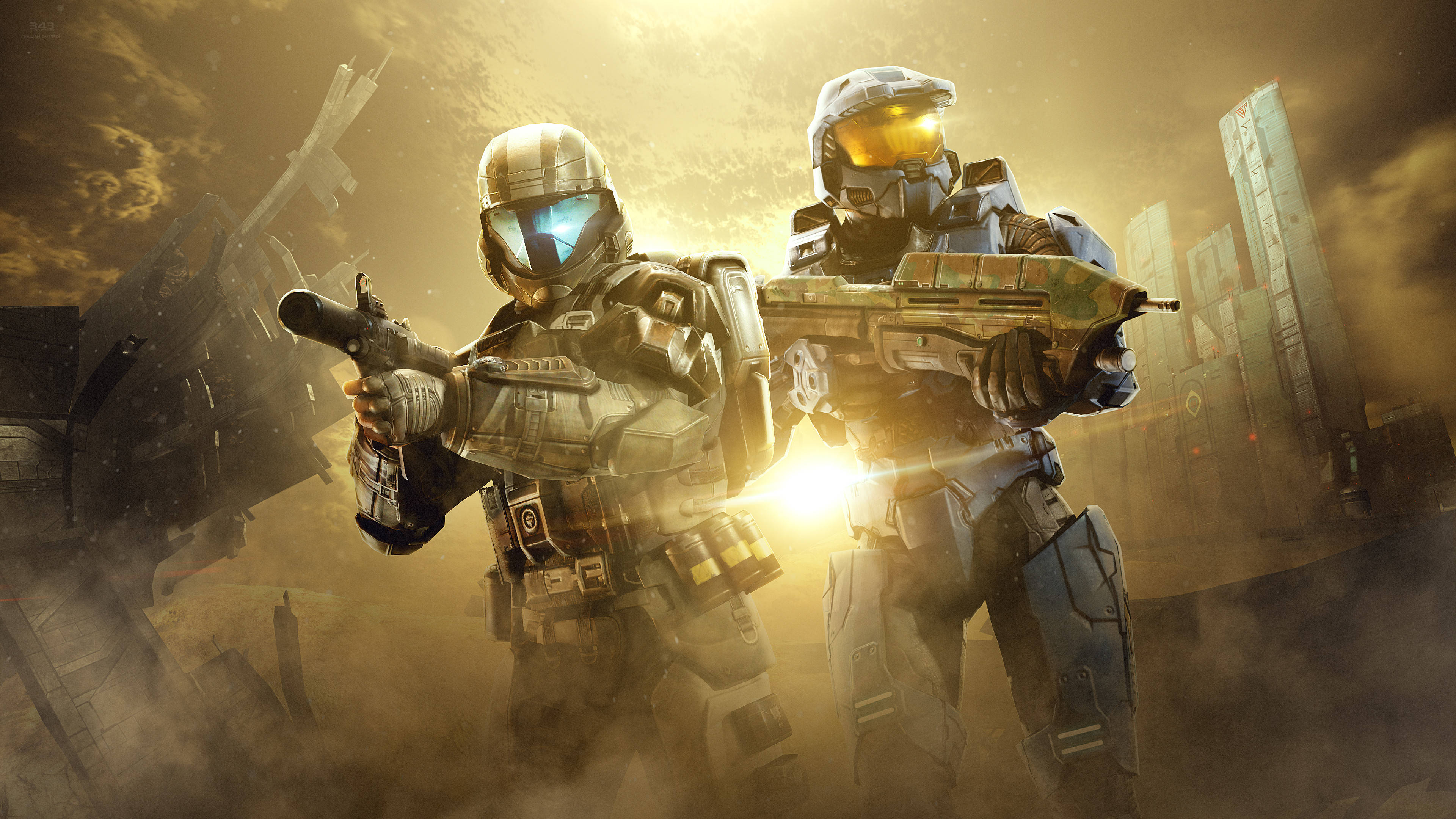 4K Master Chief, foggy battlefield, dusty battlefield, 4K Desktop Wallpaper