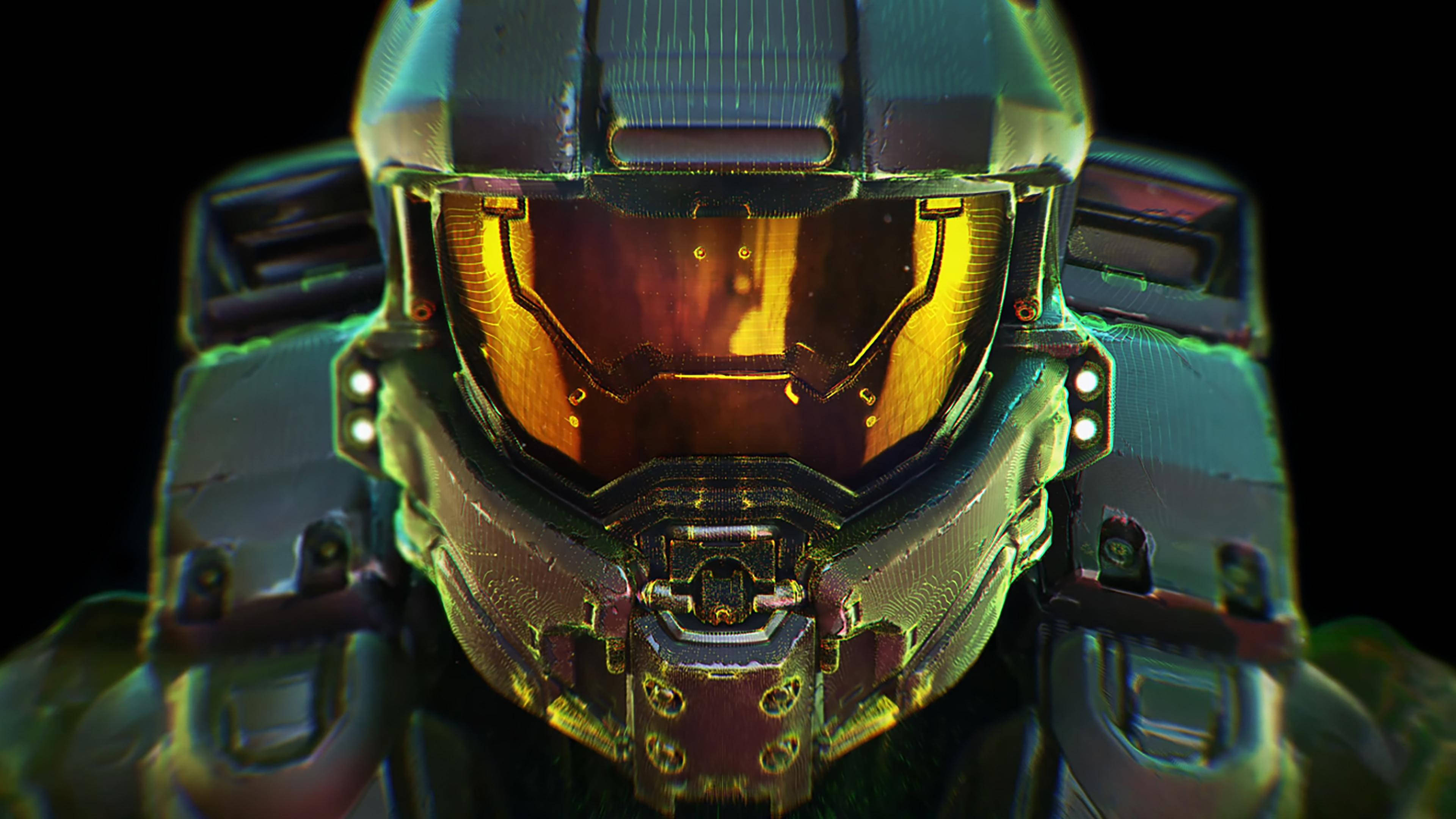 Master Chief, helmet, glowing amber visor, 4K Desktop Wallpaper