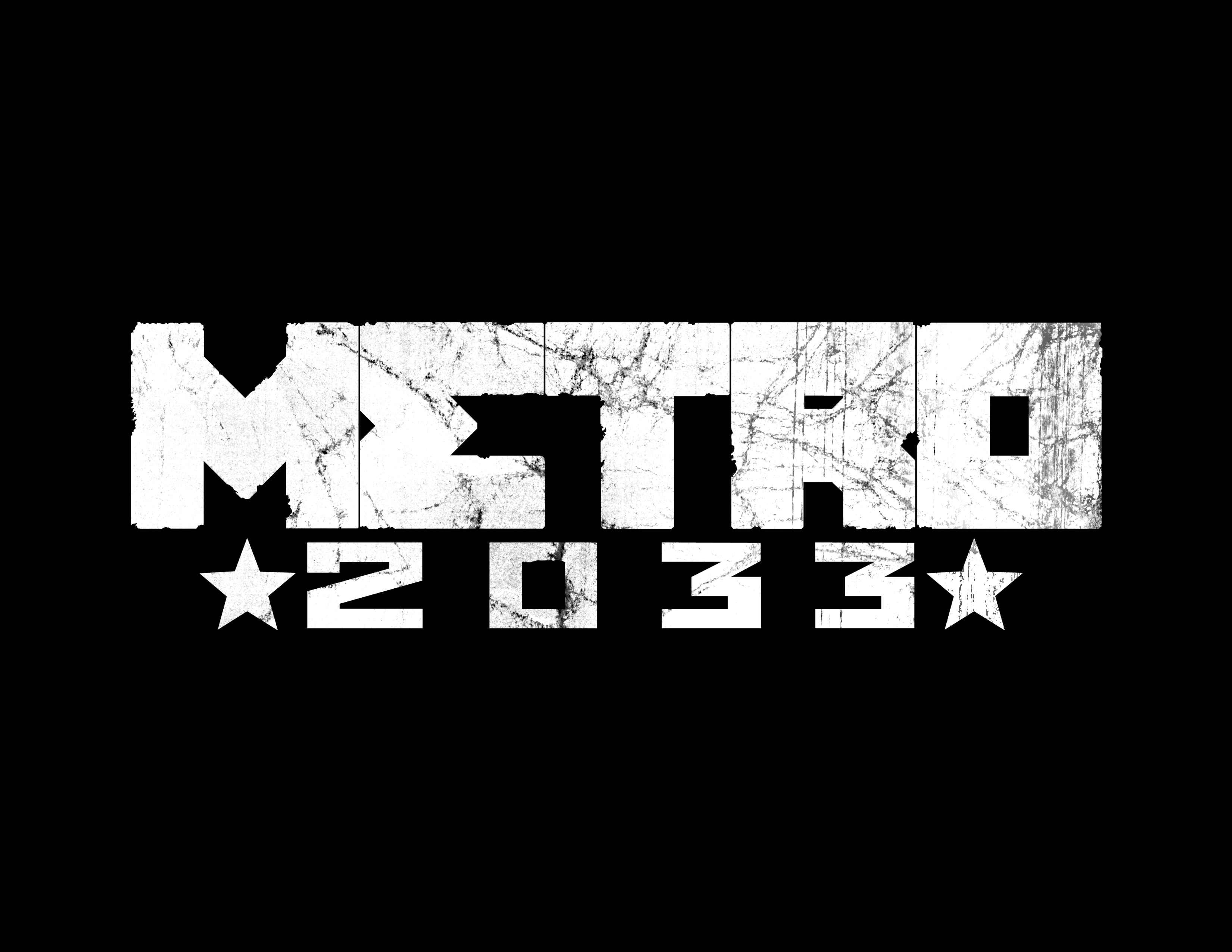 METRO 2033, black background, white distressed text, 2K Desktop Wallpaper
